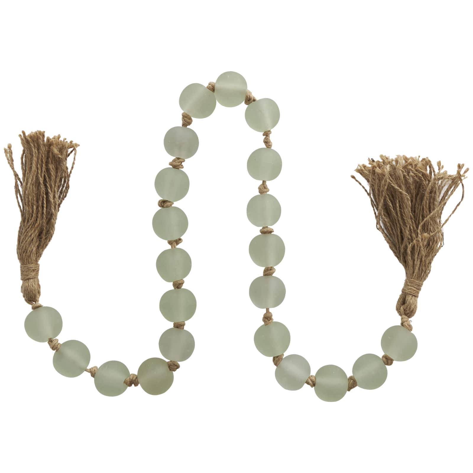 45&#x22; Handmade Round Frosted Glass Bead Garland with Tassels &#x26; Knotted Jute