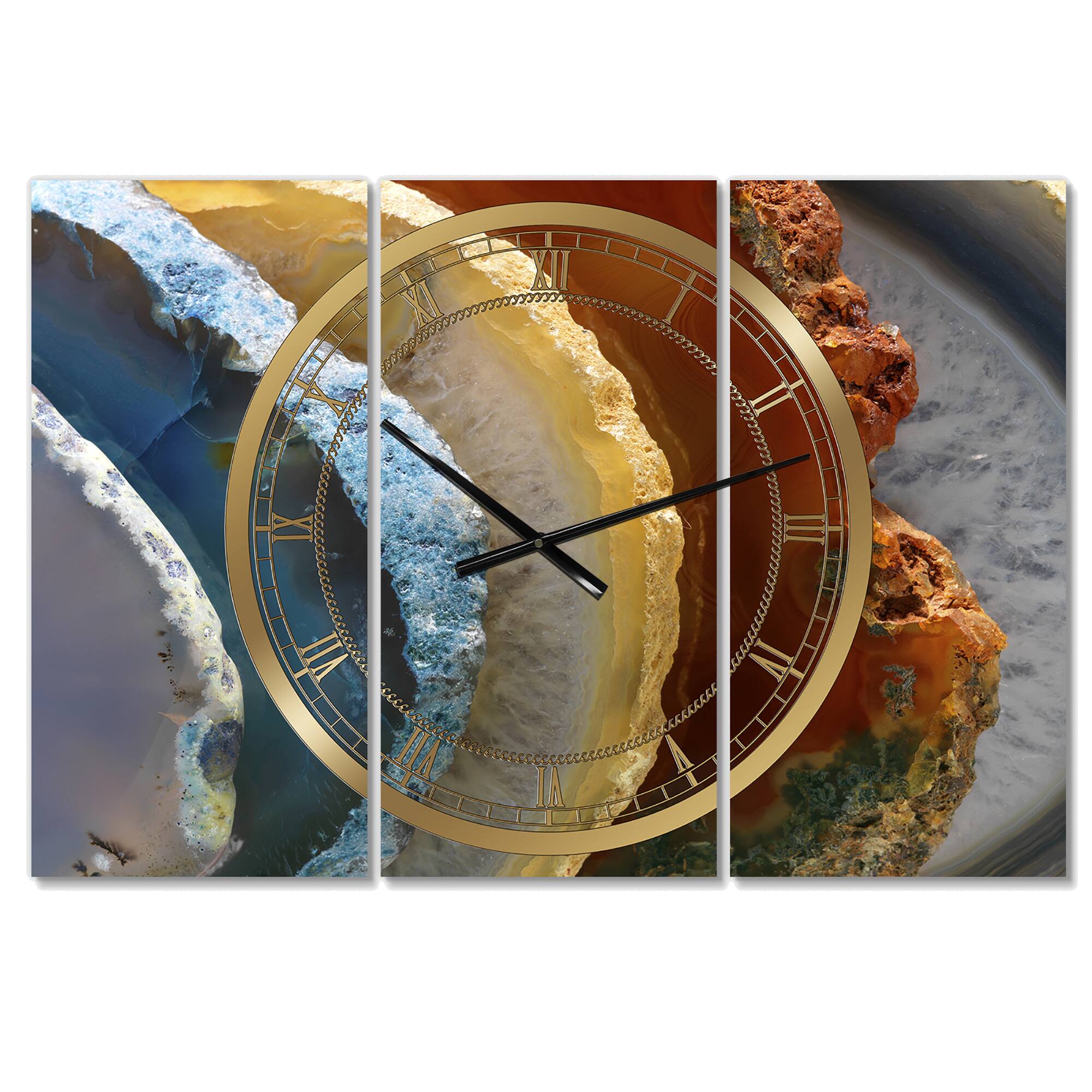 Designart Fashion Mineral Slice XV 3 Panel Large Wall Clock