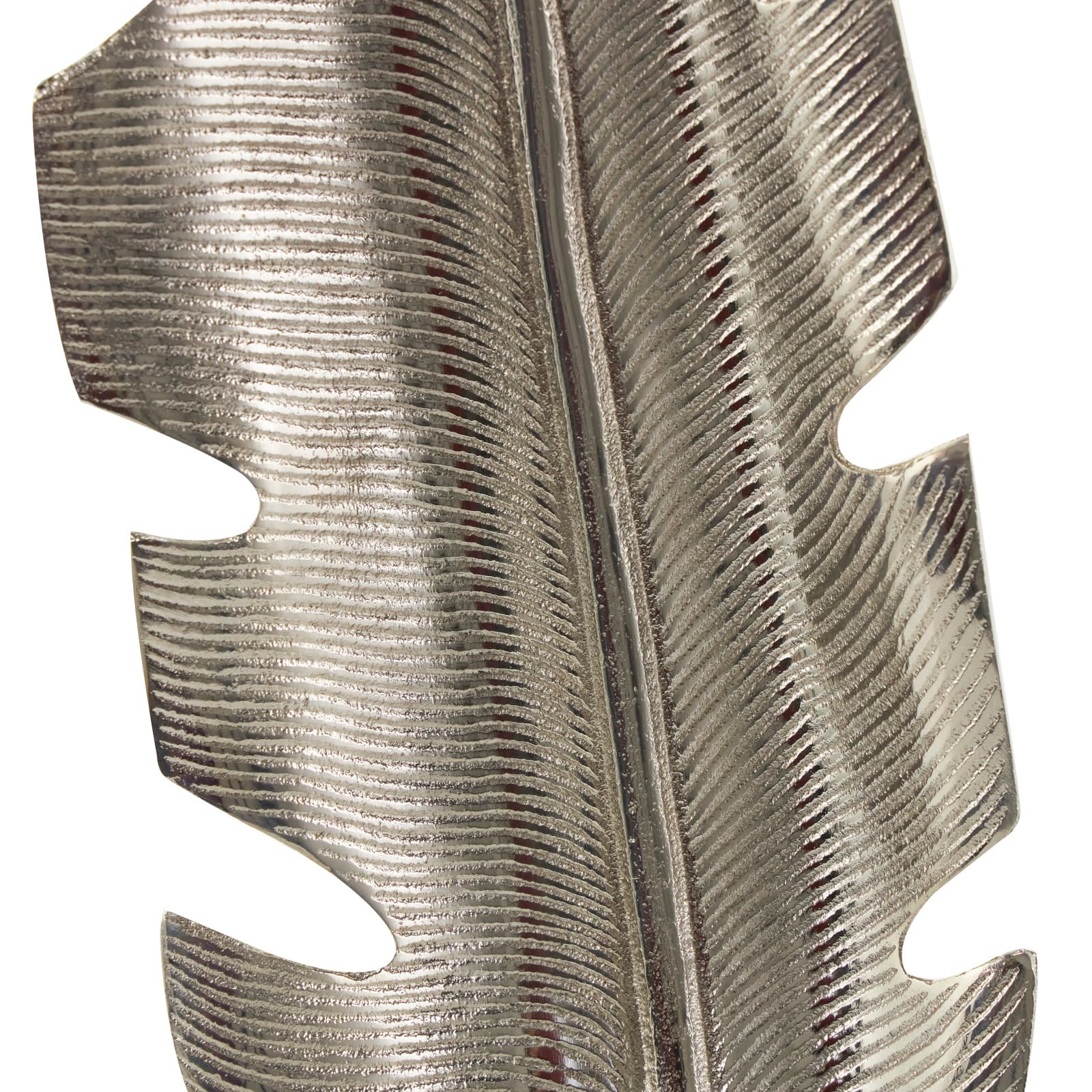 28" Silver Aluminum Bird Feather Sculpture with Black Marble Base