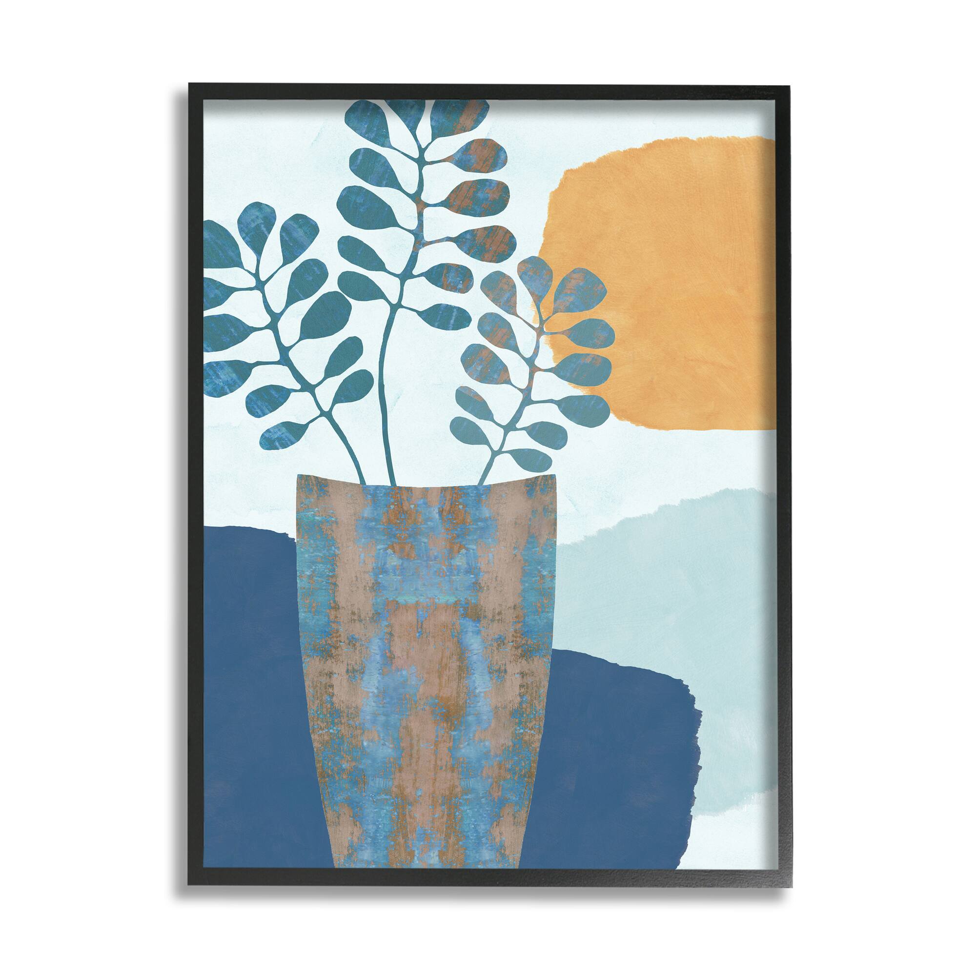 Stupell Industries Western Eucalyptus Plant Vase Orange Sun in Black Frame Wall Art