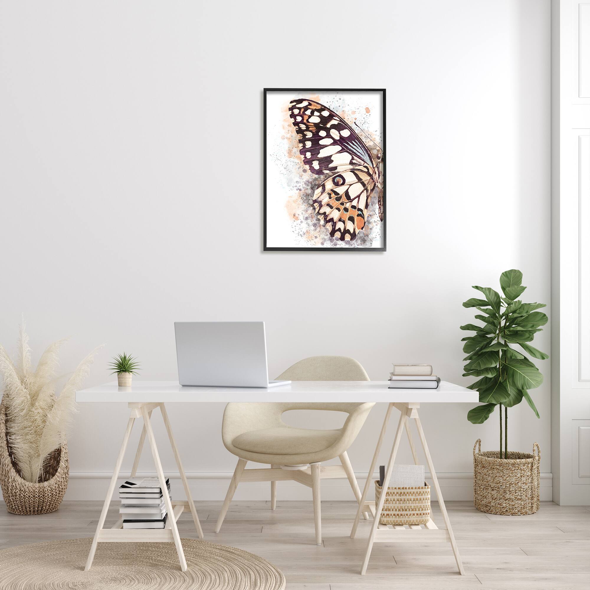 Stupell Industries Close Up Butterfly Patterned Wing Paint Splatter in Black Frame Wall Art