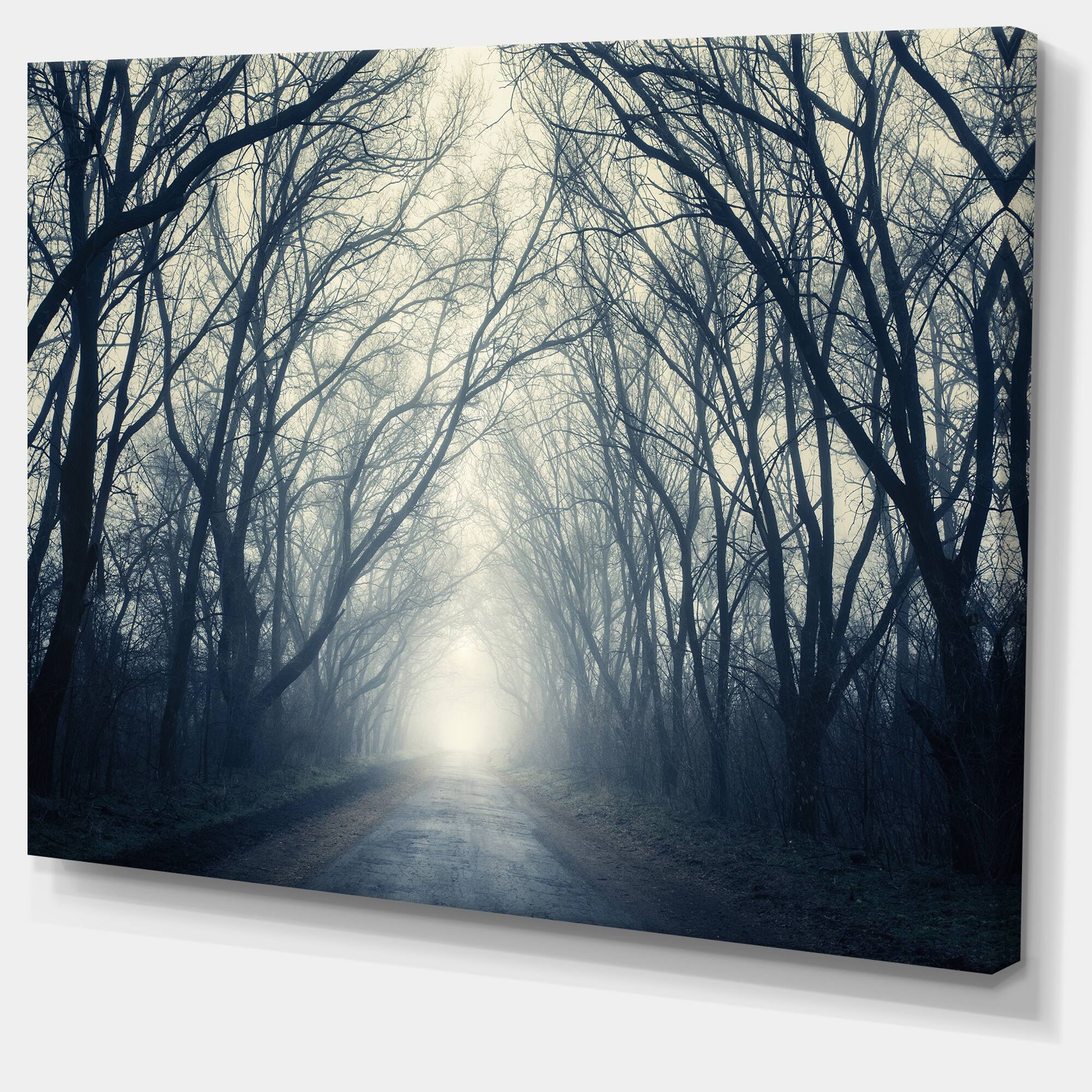Designart - Dark Autumn Forest in Fog - Photography Canvas Art Print
