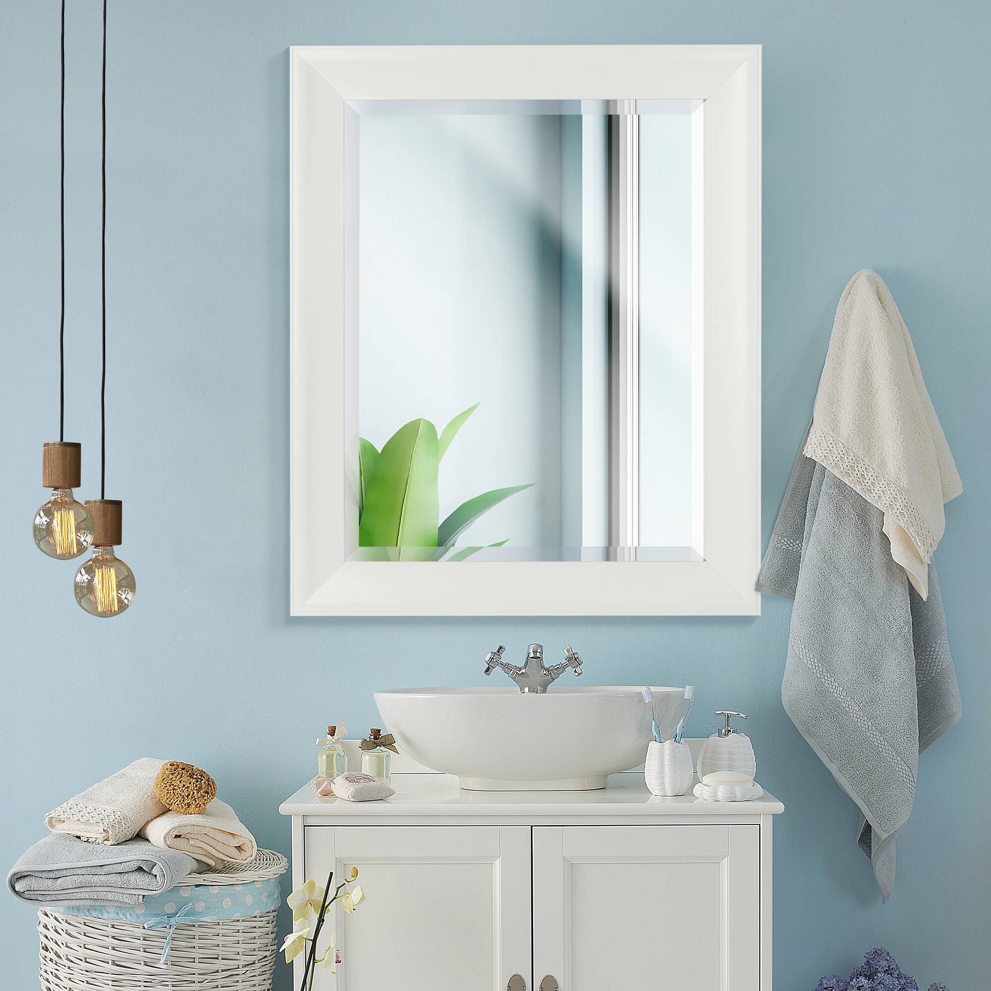 Head West Matte Arctic White 27.5" x 33.5" Framed Beveled Accent Vanity Mirror