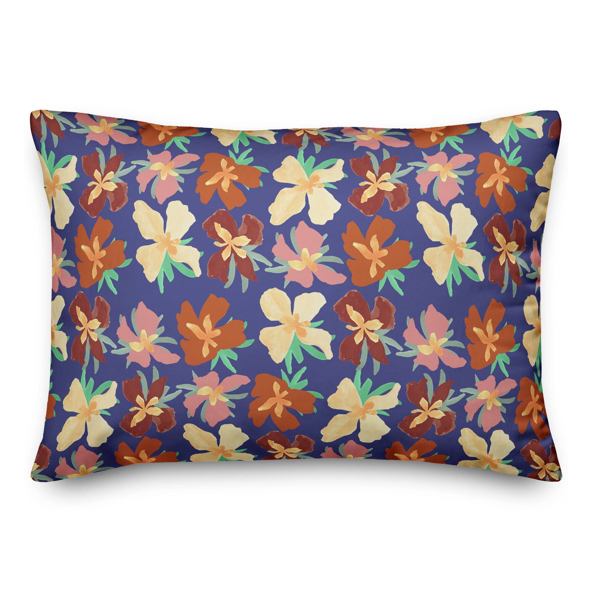 20" Navy Abstract Floral Pattern Spun Poly Pillow