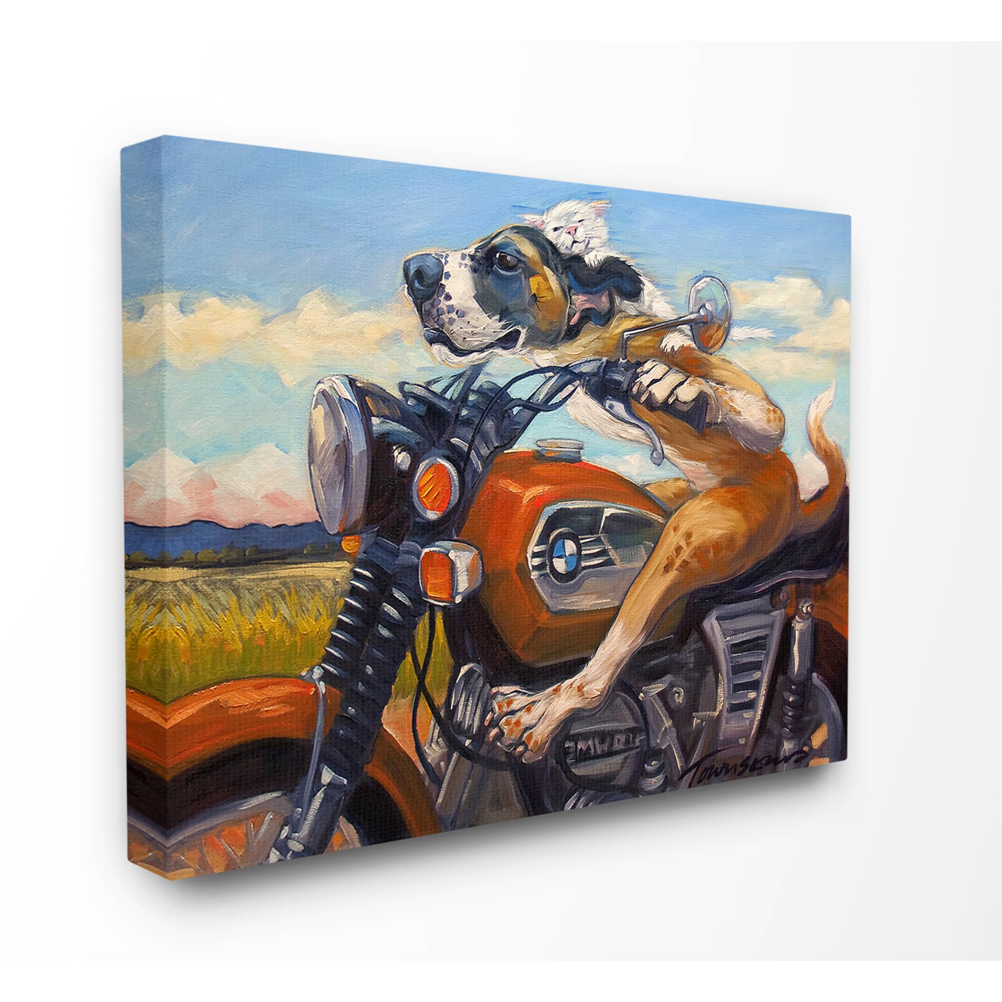Stupell Industries Dog And Cat on a Red Motorcycle Road Trip Painting Canvas Wall Art