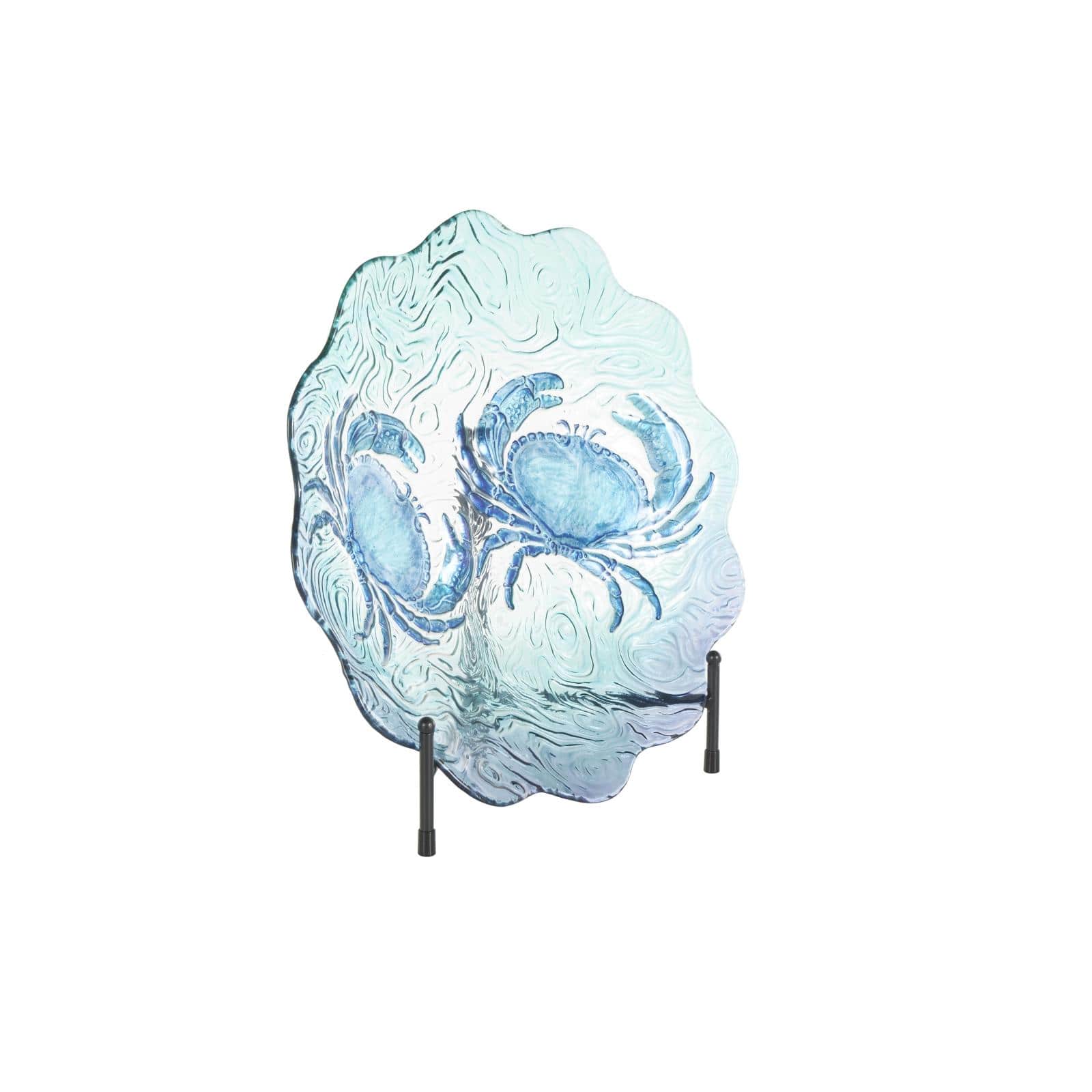 18" Blue Ombre Crab Glass Charger with Wavy Edge