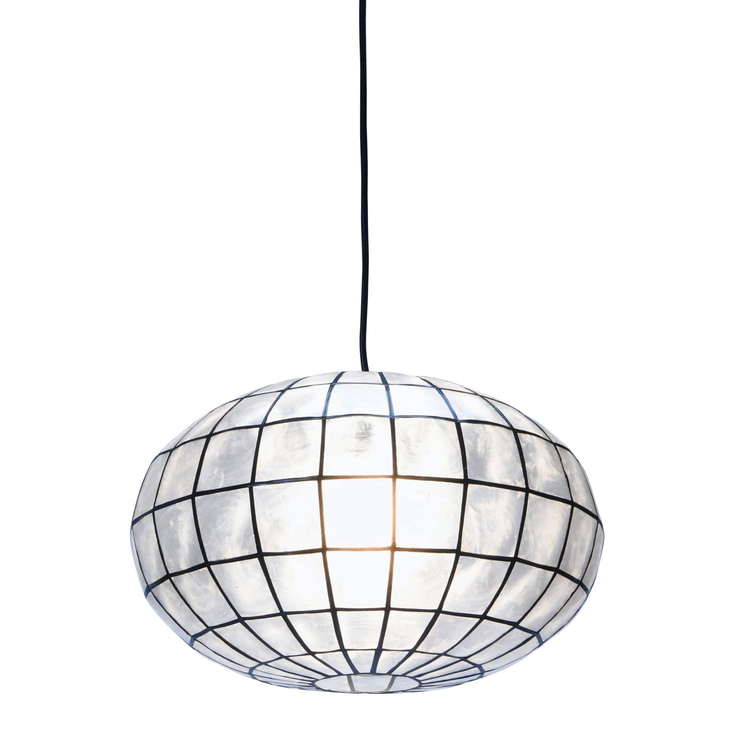Hello Honey&#xAE; 16&#x22; White Capiz Seashell &#x26; Black Oblong Ceiling Light