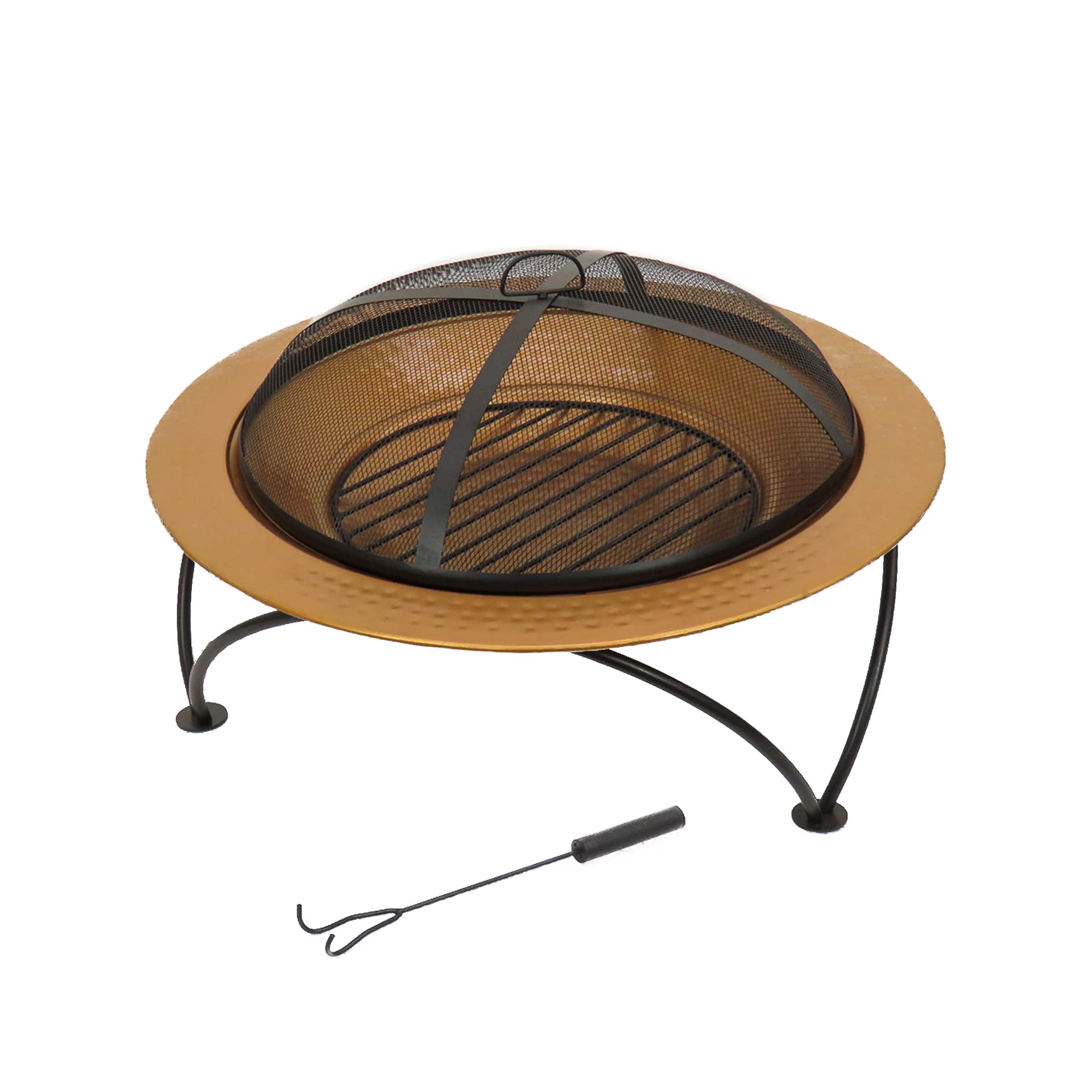33" Hammered Copper Fire Pit with Stand & Screen
