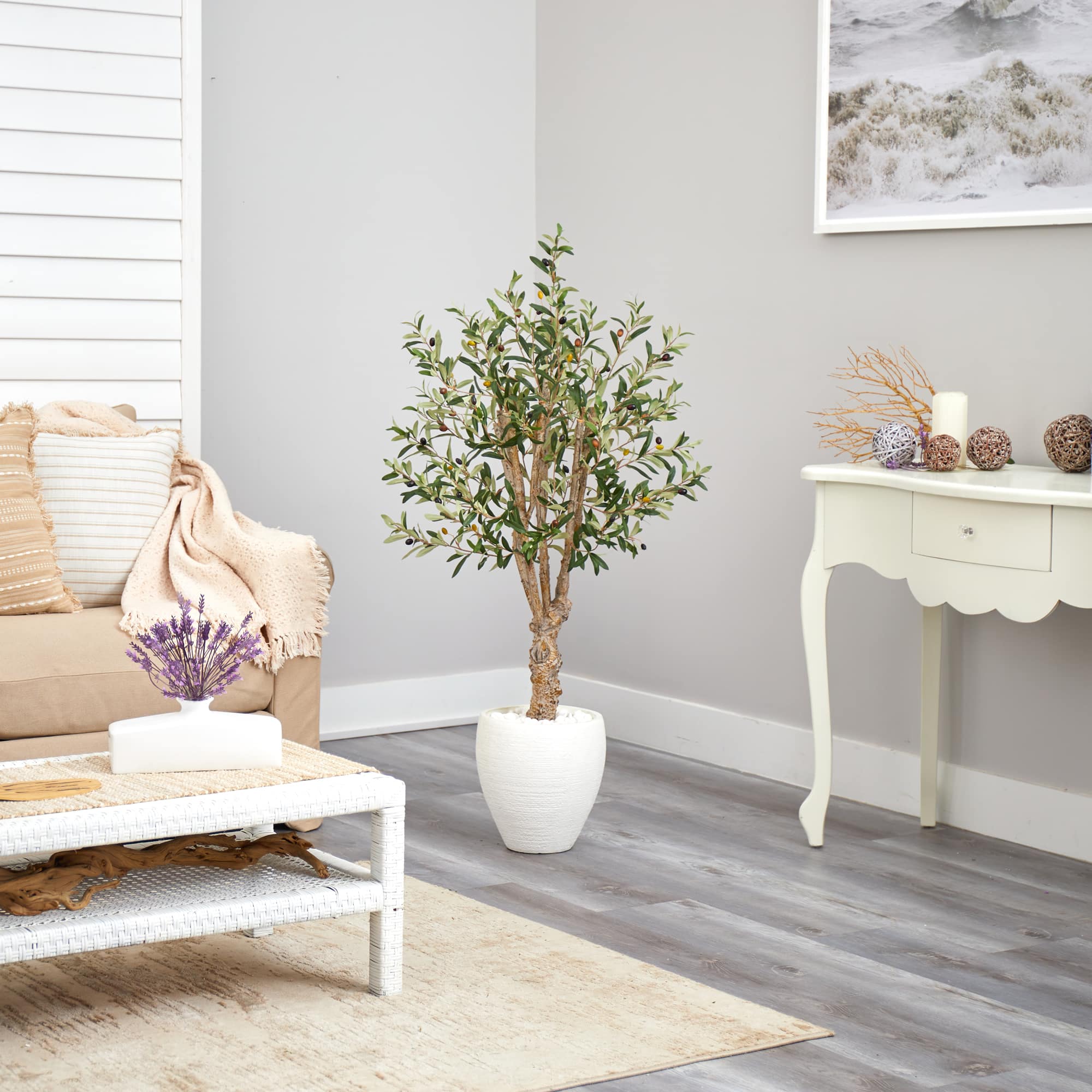 4.5ft. Olive Artificial Tree in White Planter