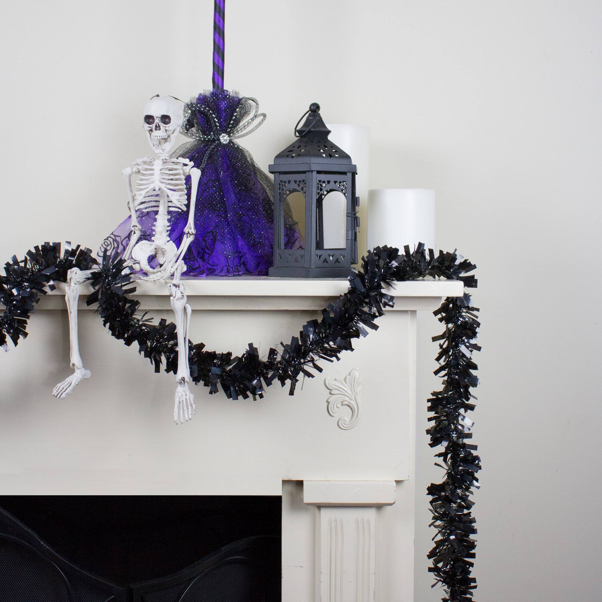 50ft. Wide Cut Black Halloween Tinsel Garland