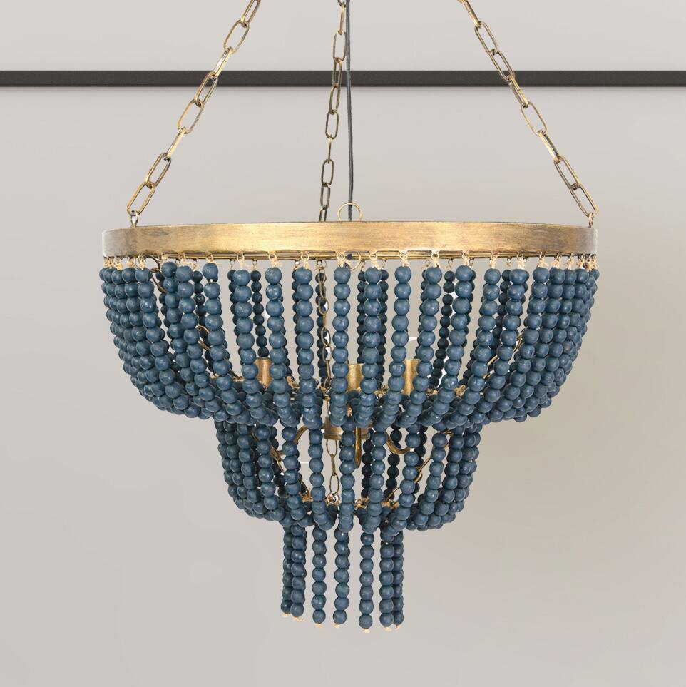 Hello Honey® 25.5" Iron Pendant Light With Blue Wood Beads