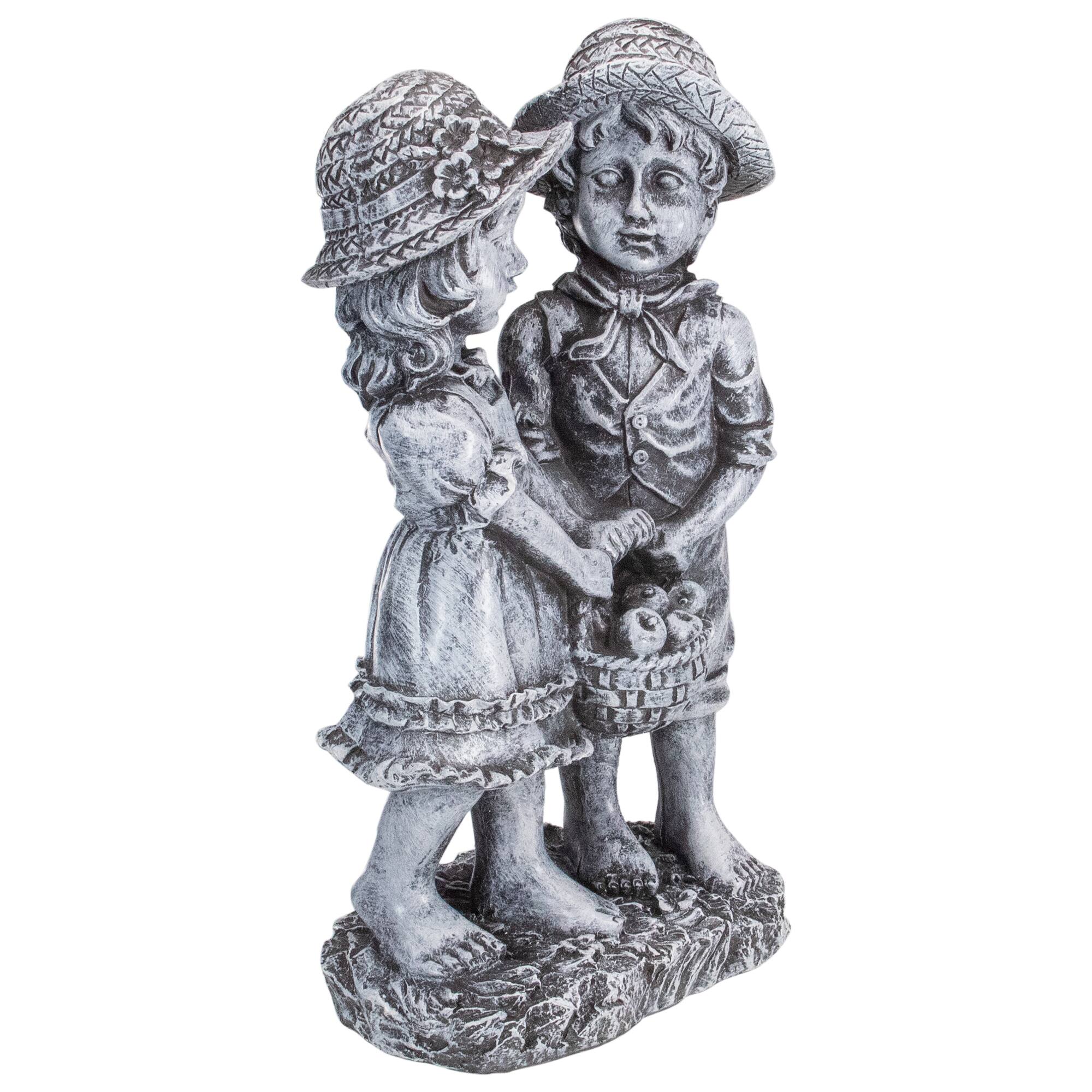 13" Boy & Girl Apple Picking Outdoor Garden Statue