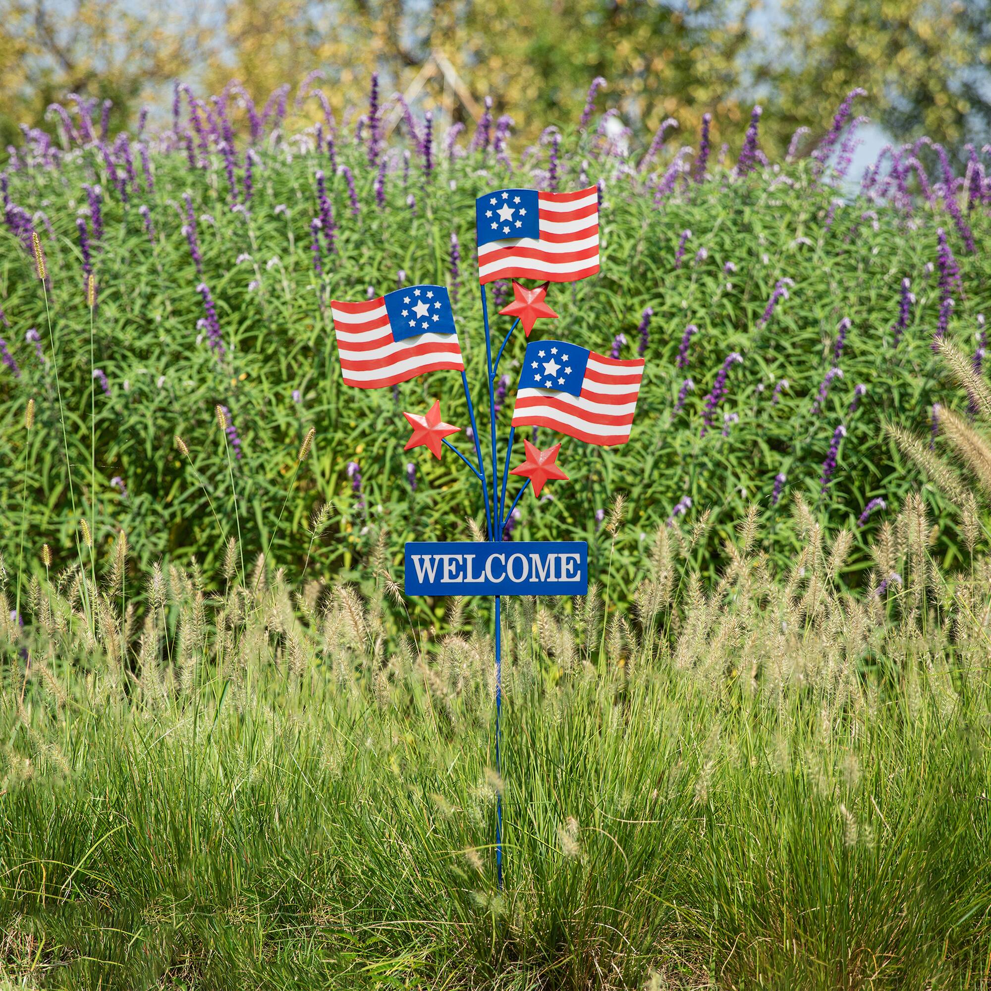 Glitzhome&#xAE; 42&#x22; Patriotic Welcome Metal Flags Yard Stake