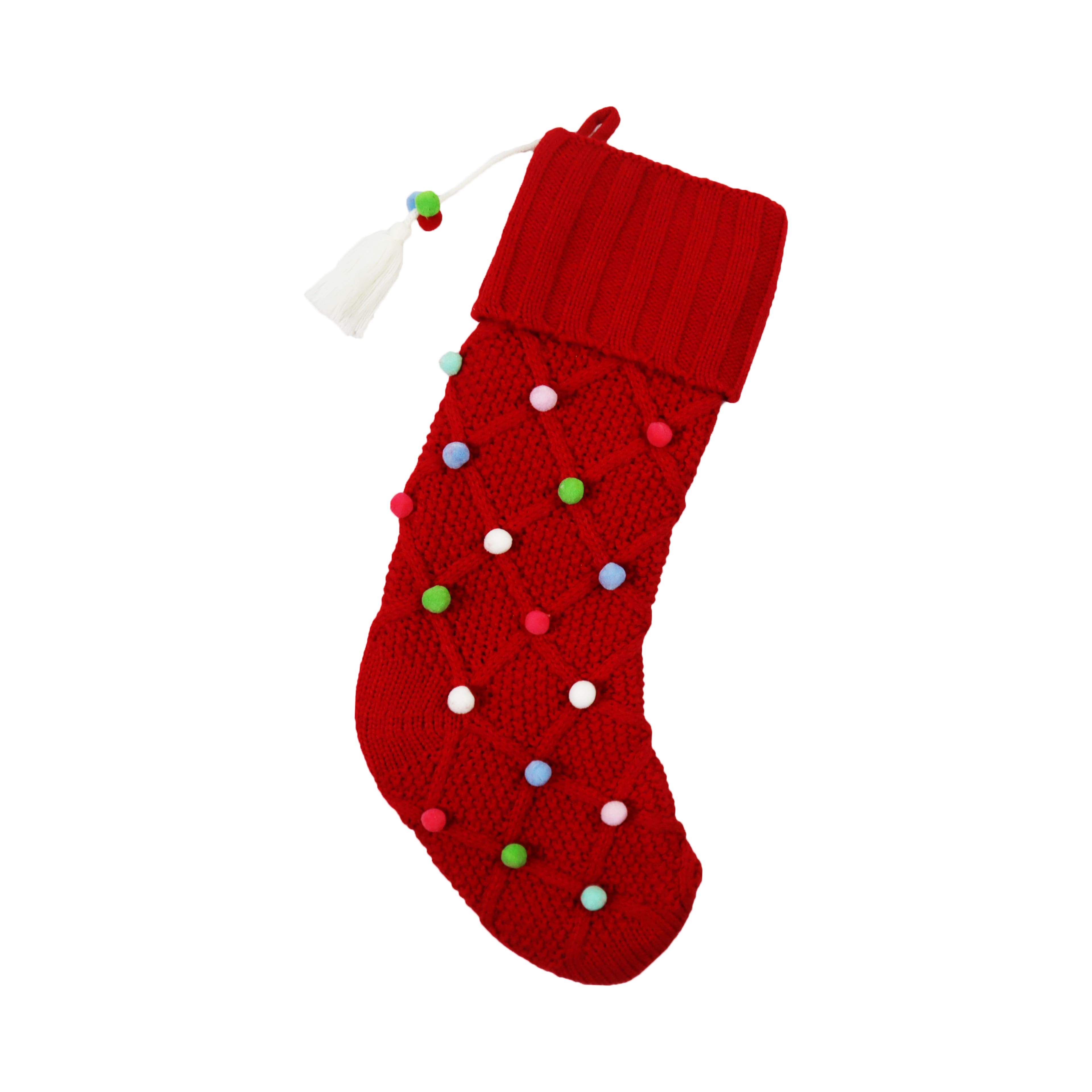 Assorted 21&#x22; Knit Pom Pom Dots Stocking, 1pc. by Ashland&#xAE;