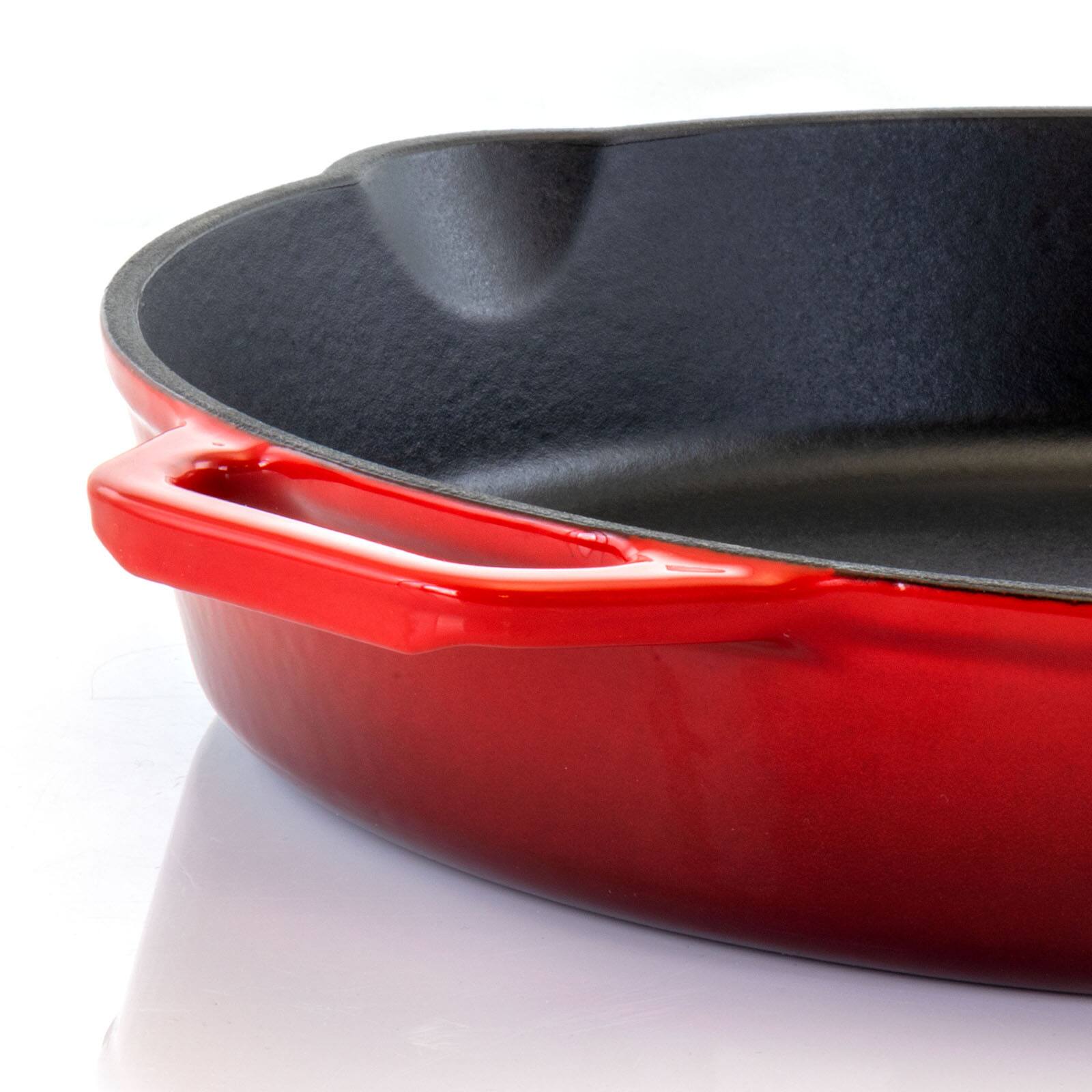 MegaChef 12" Round Red Enamel Cast Iron Skillet