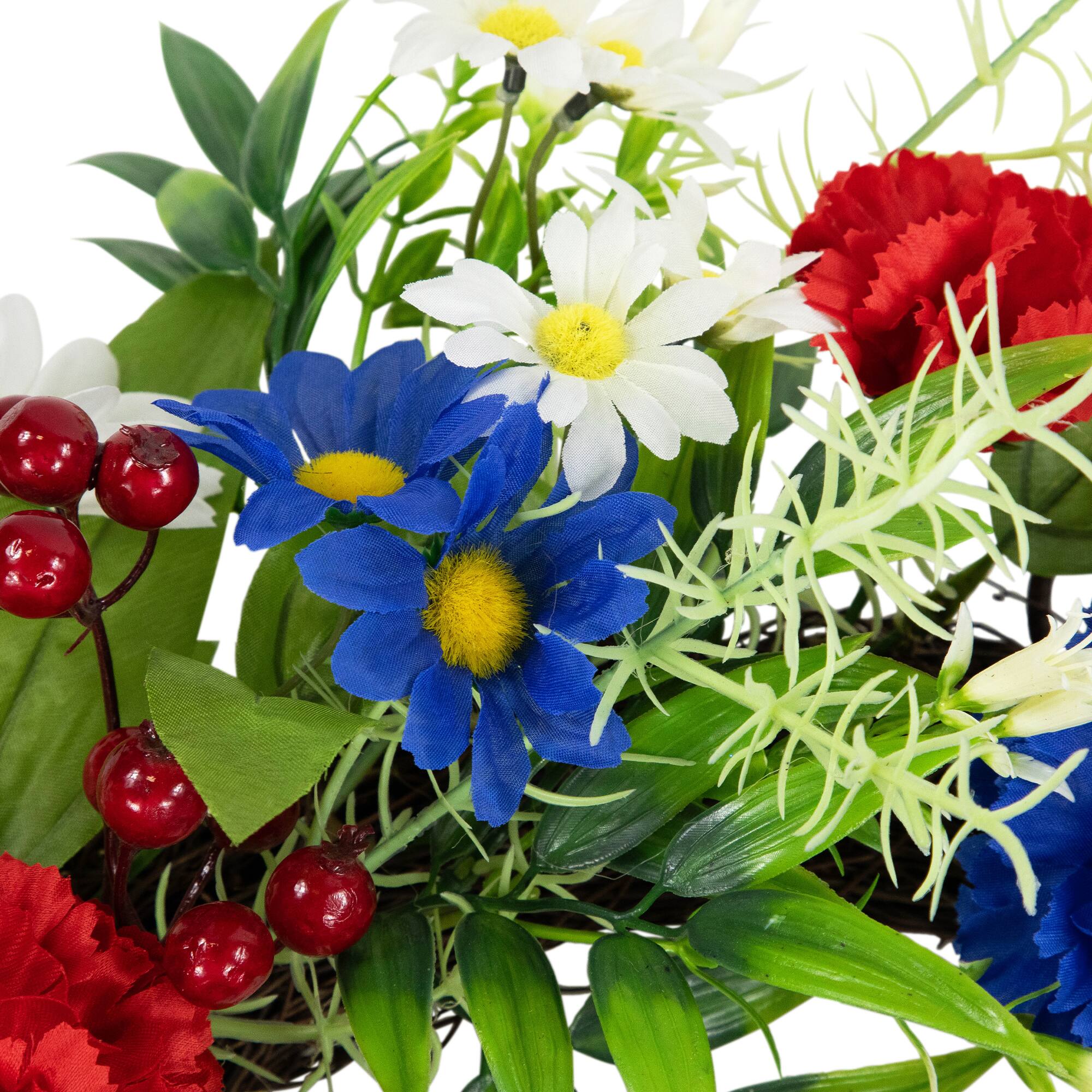 21" Red, White & Blue Mixed Floral Americana Wreath