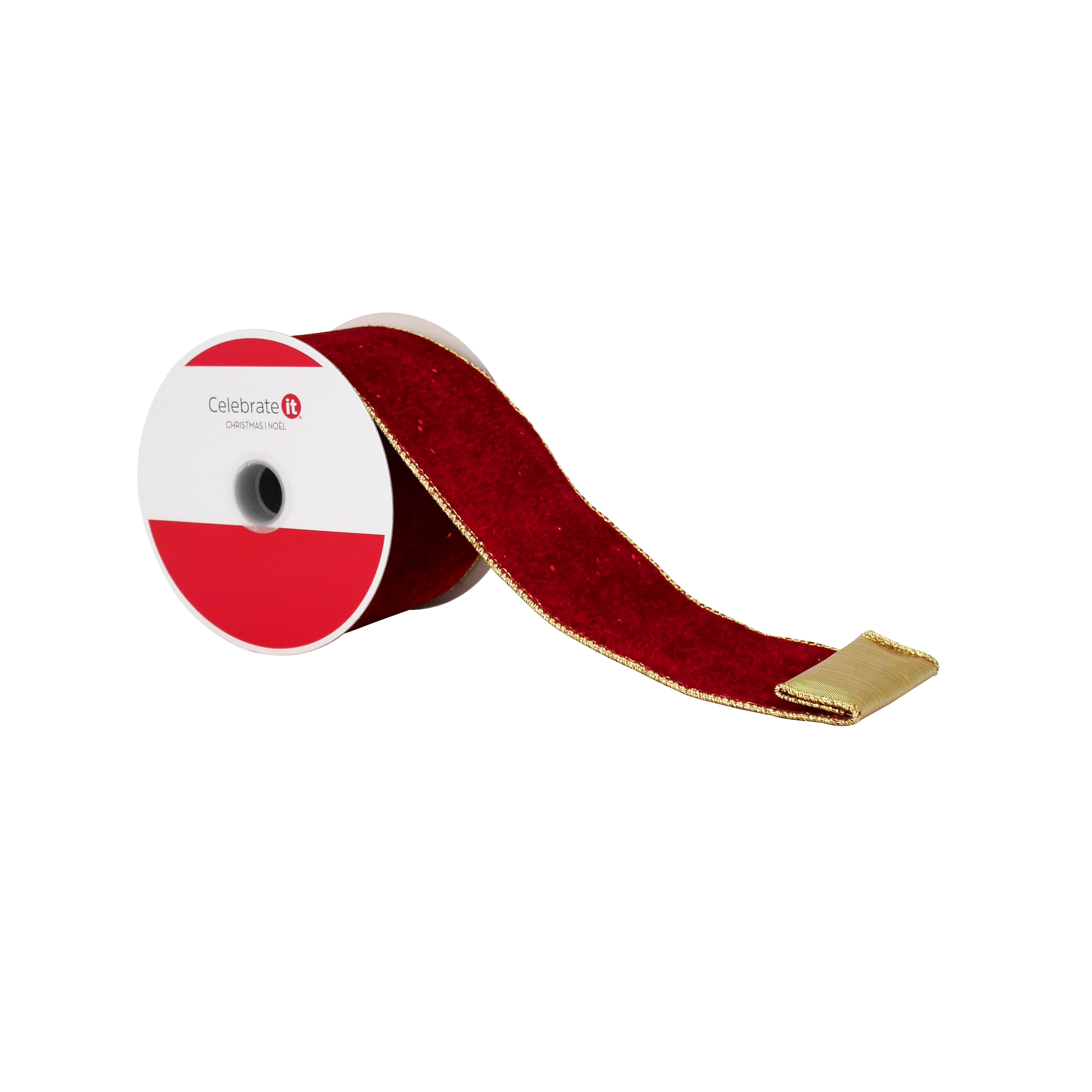 2.5&#x22; x 15ft. Red &#x26; Gold Wired Velvet Ribbon by Celebrate It&#xAE;