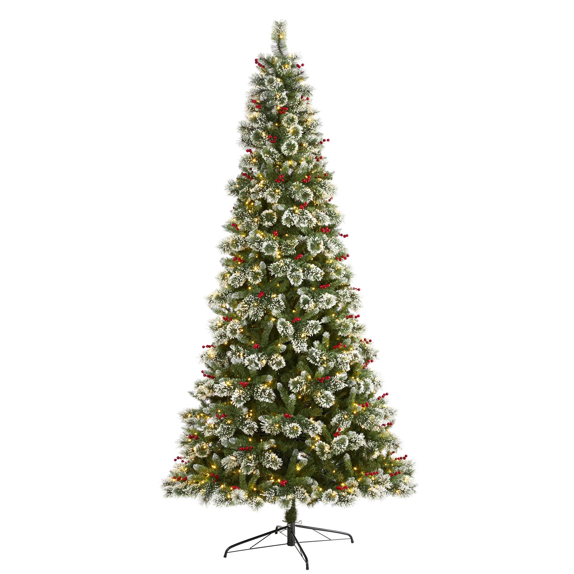 9ft. Pre-Lit Frosted Swiss Pine & Berries Artificial Christmas Tree with Clear LED Lights