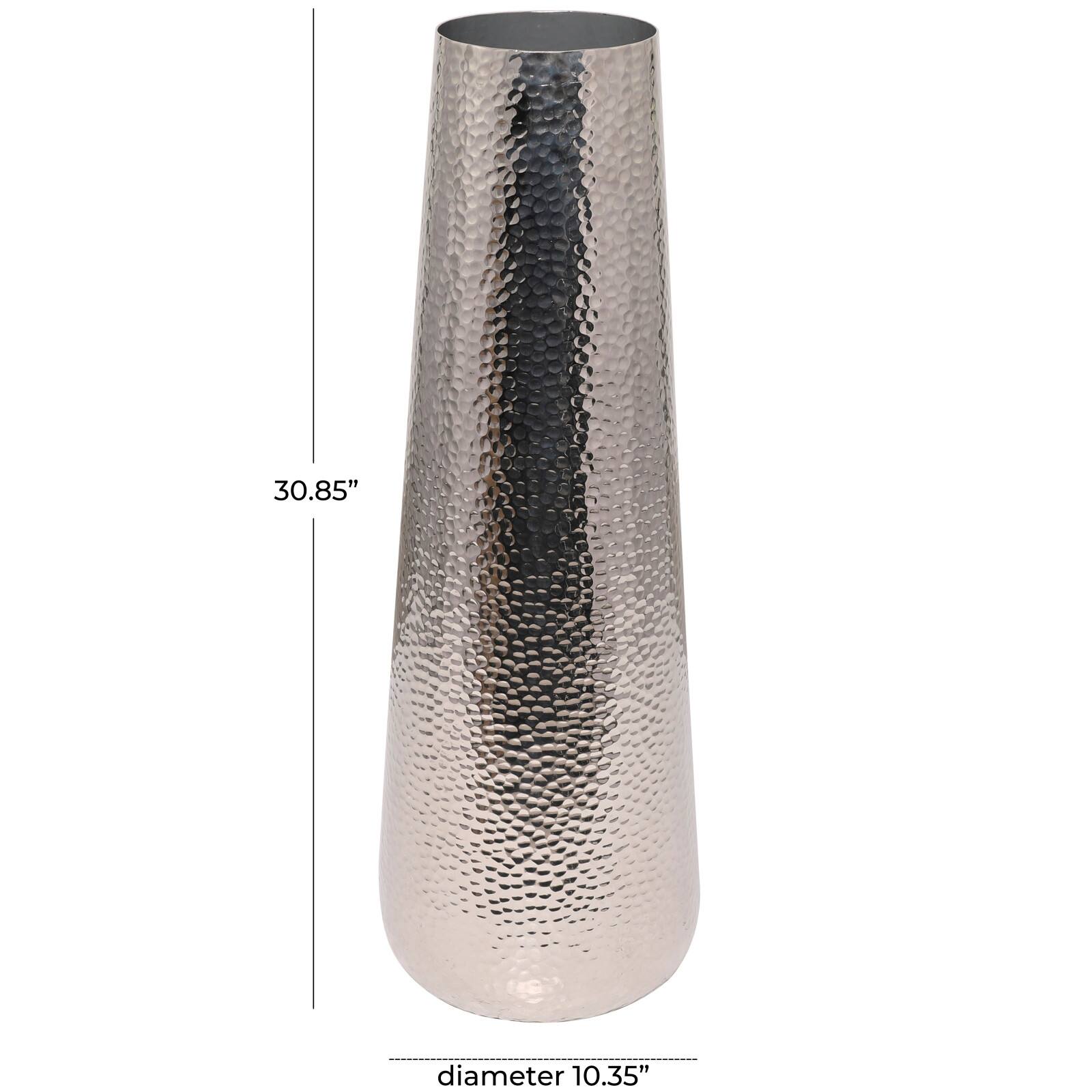 31" Silver Aluminum Tall Hammered Vase