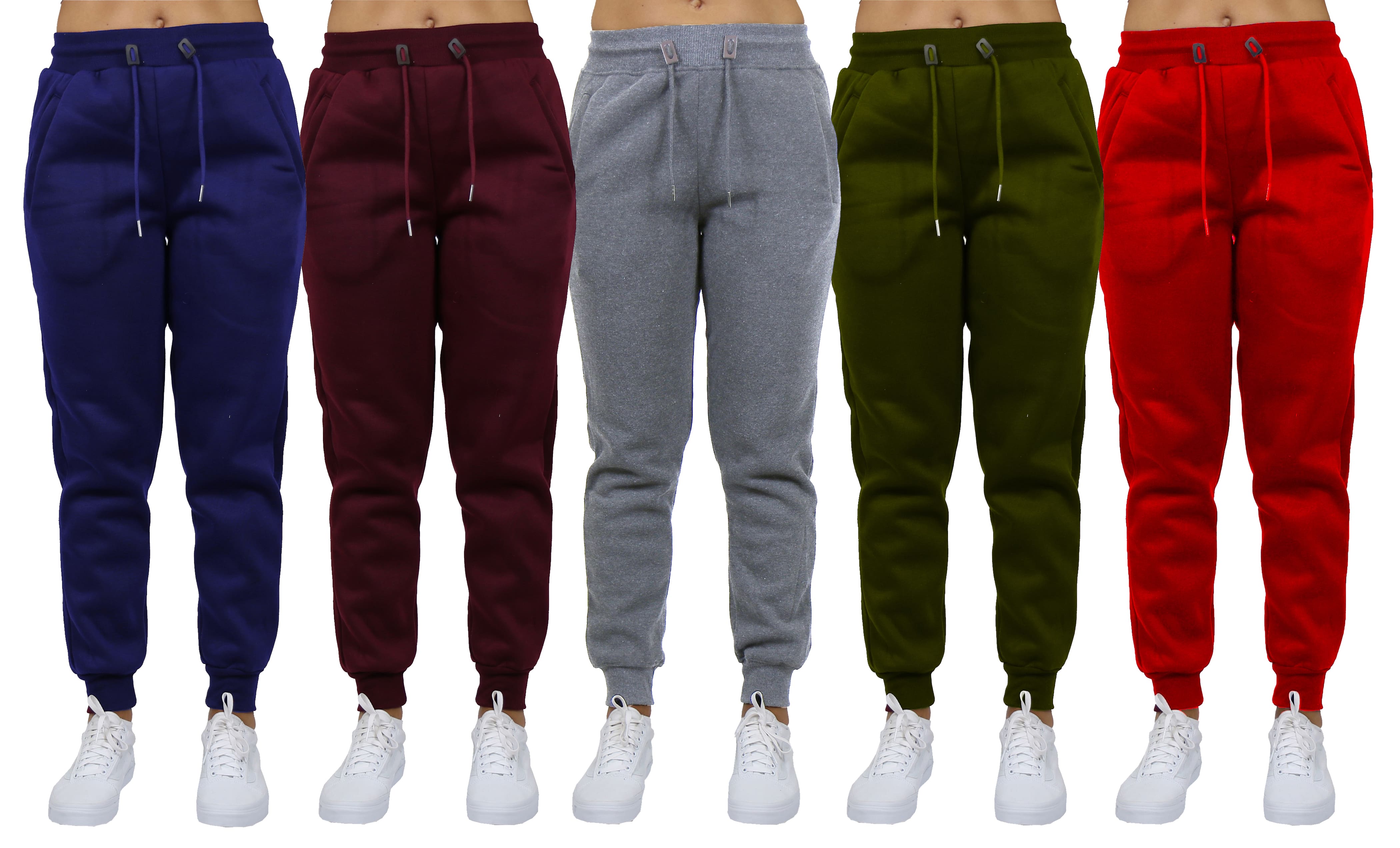 Galaxy by Harvic Women's Relaxed Fit Fleece-Lined Jogger Sweatpants 5 Pack