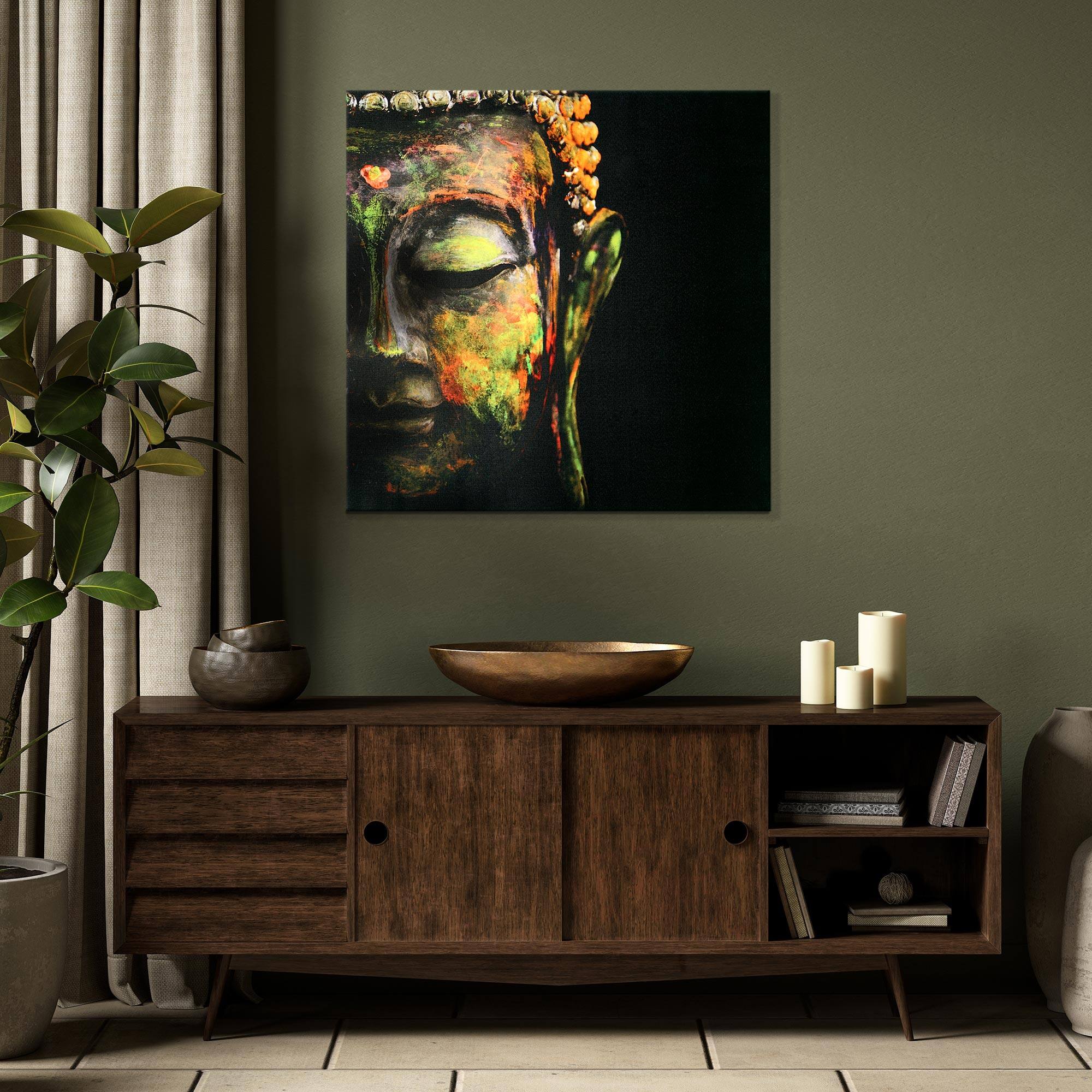 Colorful Buddha Face Glossy Lacquer Wall Art