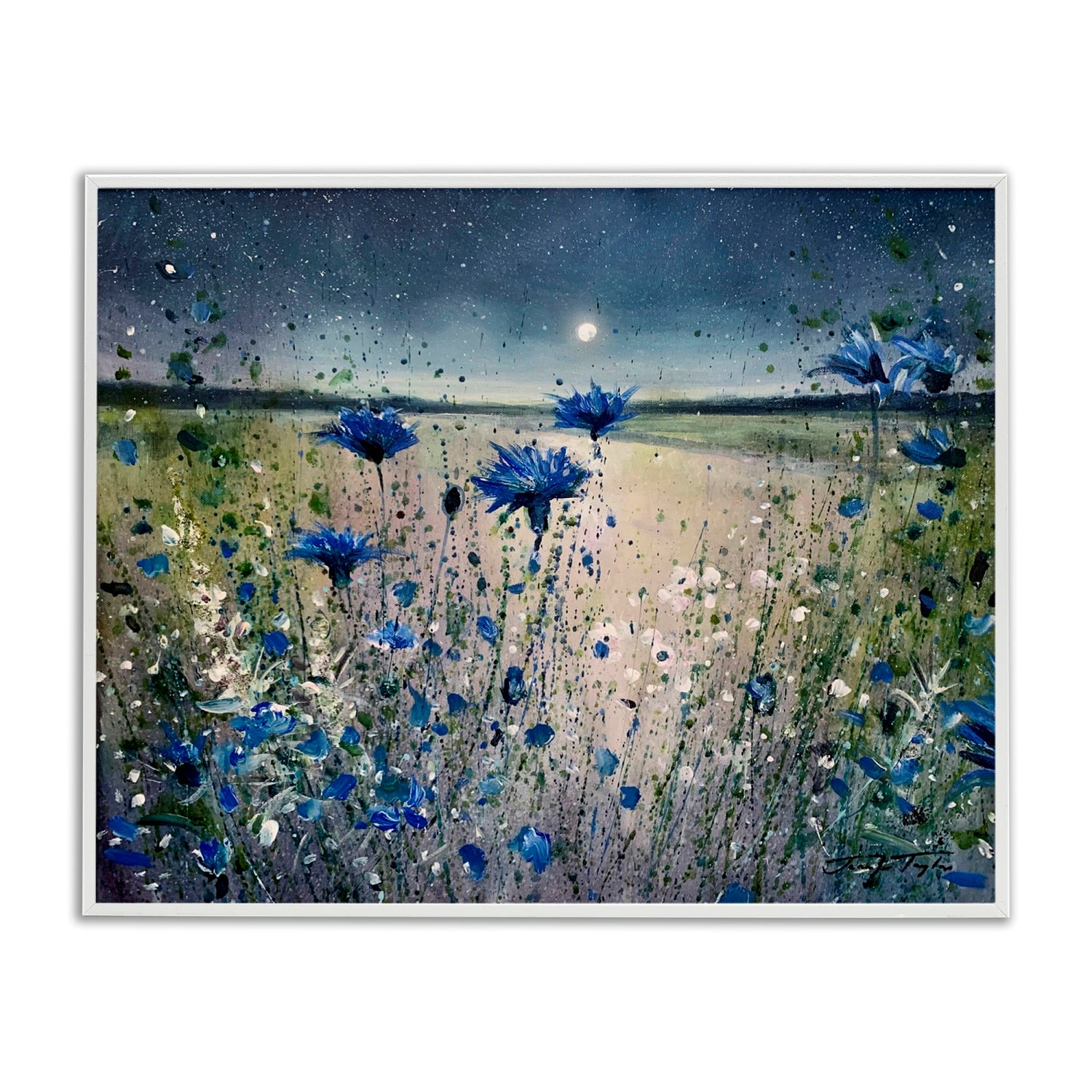Stupell Industries Moon over Blooming Flowers Framed Giclee Art