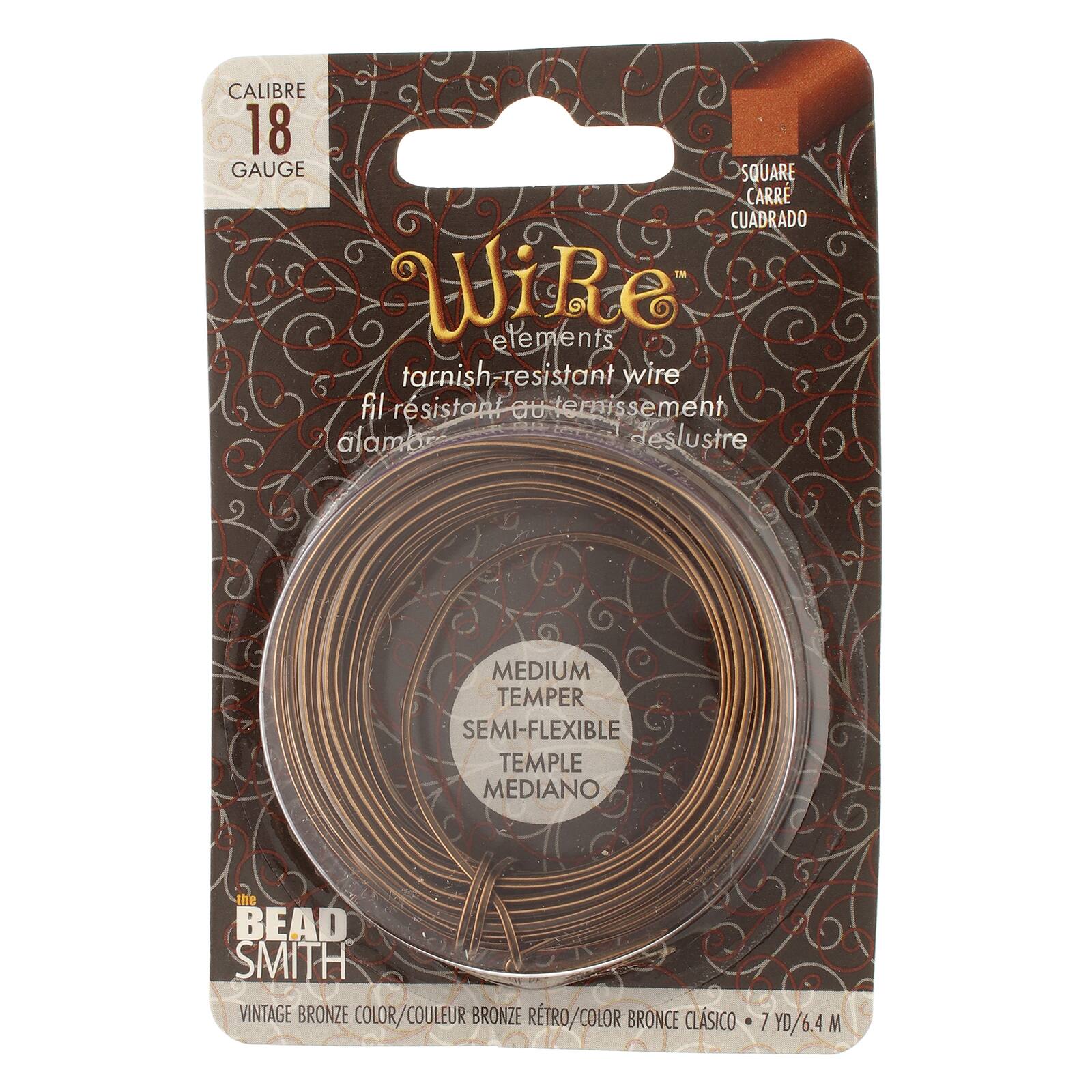 The Beadsmith&#xAE; Wire Elements&#x2122; 18 Gauge Tarnish Resistant Medium Temper Square Wire, 7yd.