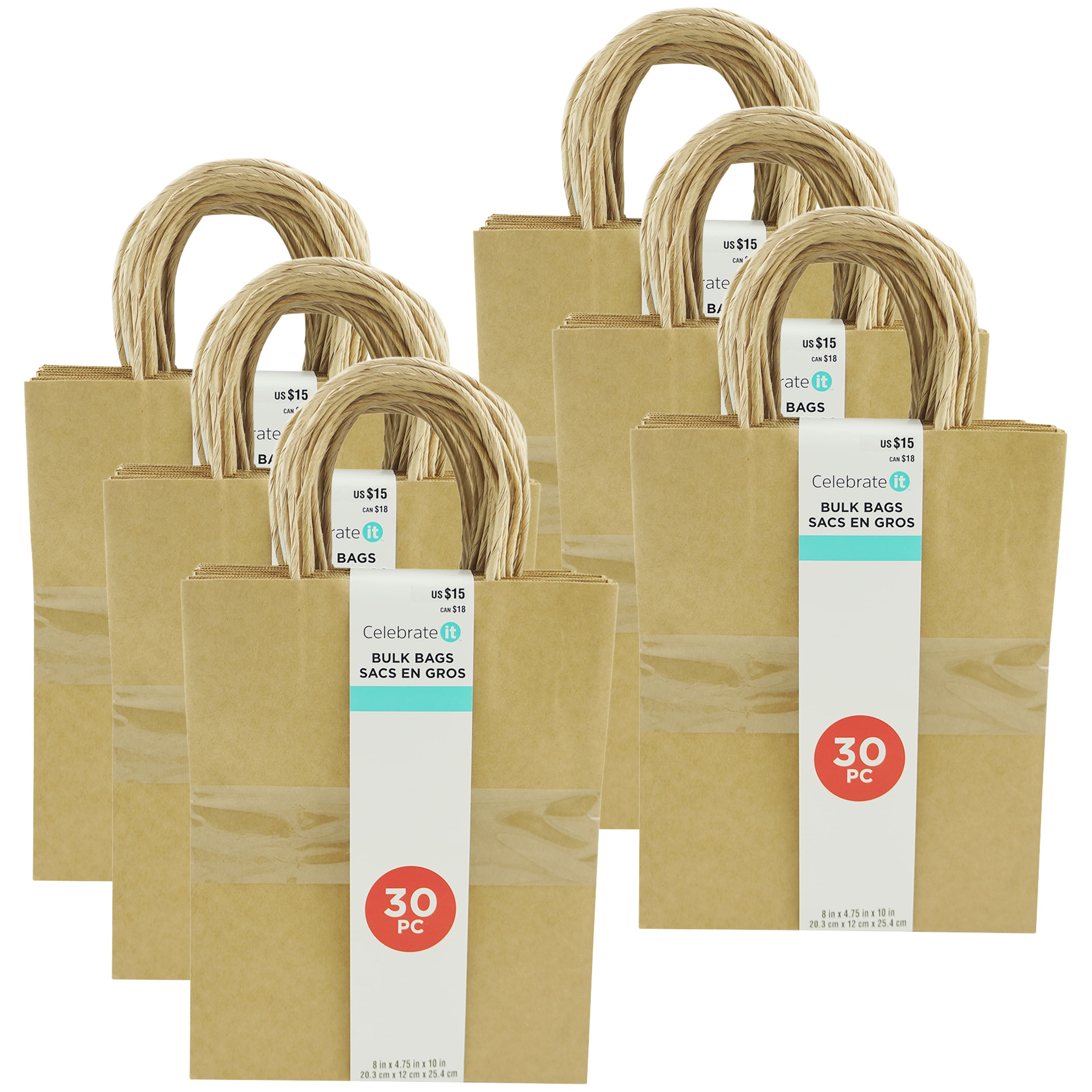 6 Packs: 30 ct. (180 total) Medium Kraft Paper Gift Bags by Celebrate It&#x2122;