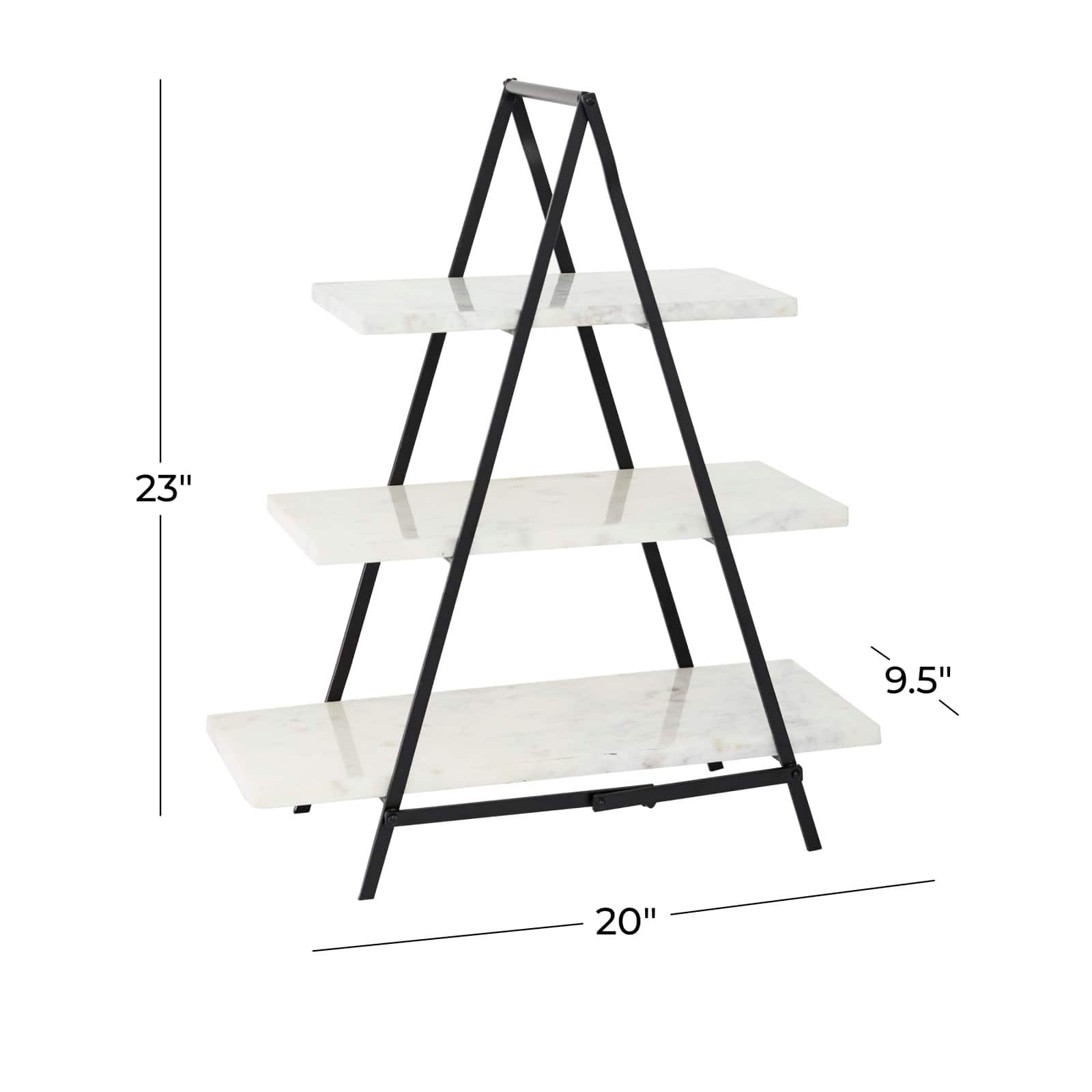 23&#x22; White Marble &#x26; Iron Contemporary 3-Tier Tray Stand