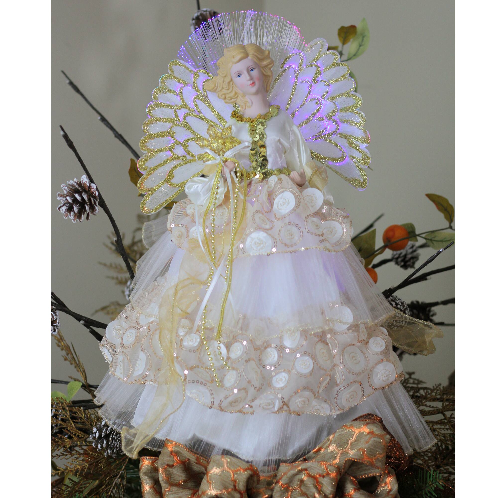 16" White & Gold Lighted Angel Christmas Tree Topper