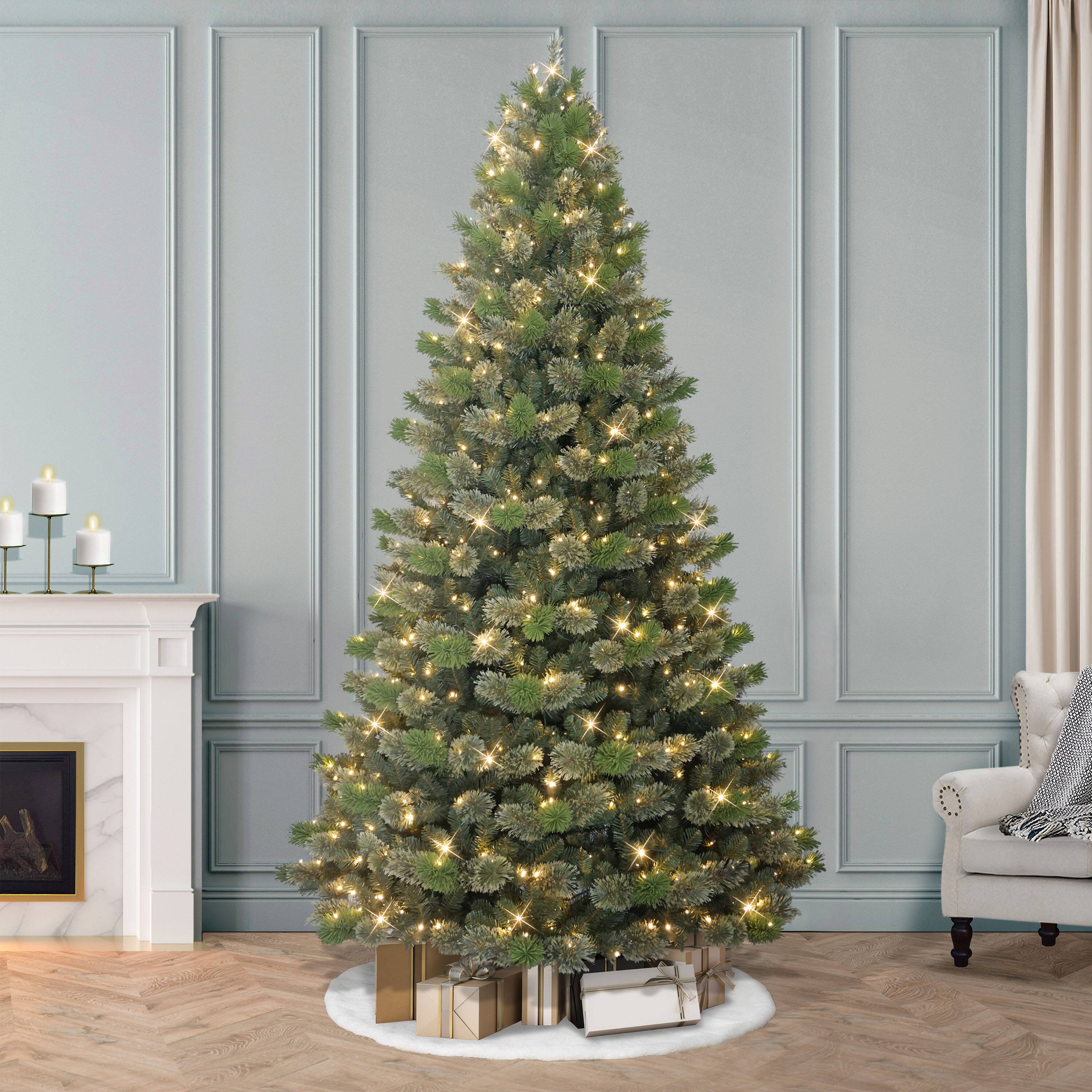9ft. Pre-Lit Artificial Oklahoma Pine Tree, Warm White LED Lights
