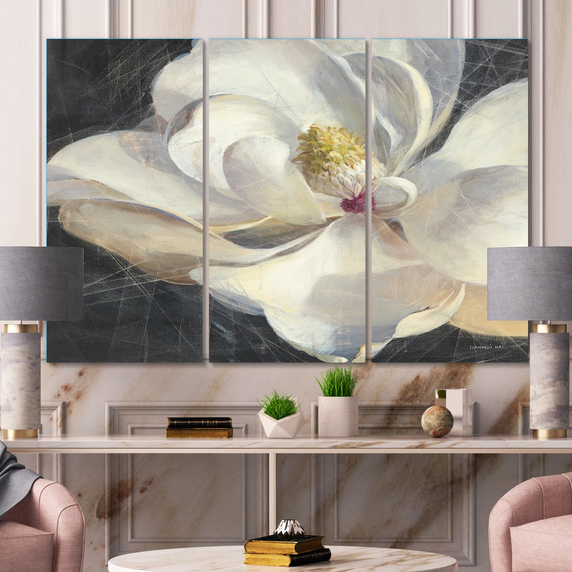 Designart - Vivid White Magnolia IV - Shabby Chic Premium Canvas Wall Art