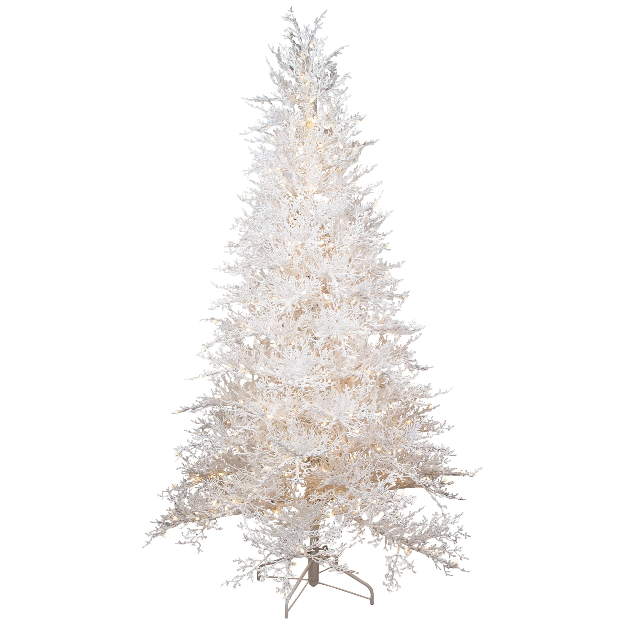 7.5ft. Pre-Lit Flocked Twig Artificial Christmas Tree, Warm White LED Lights