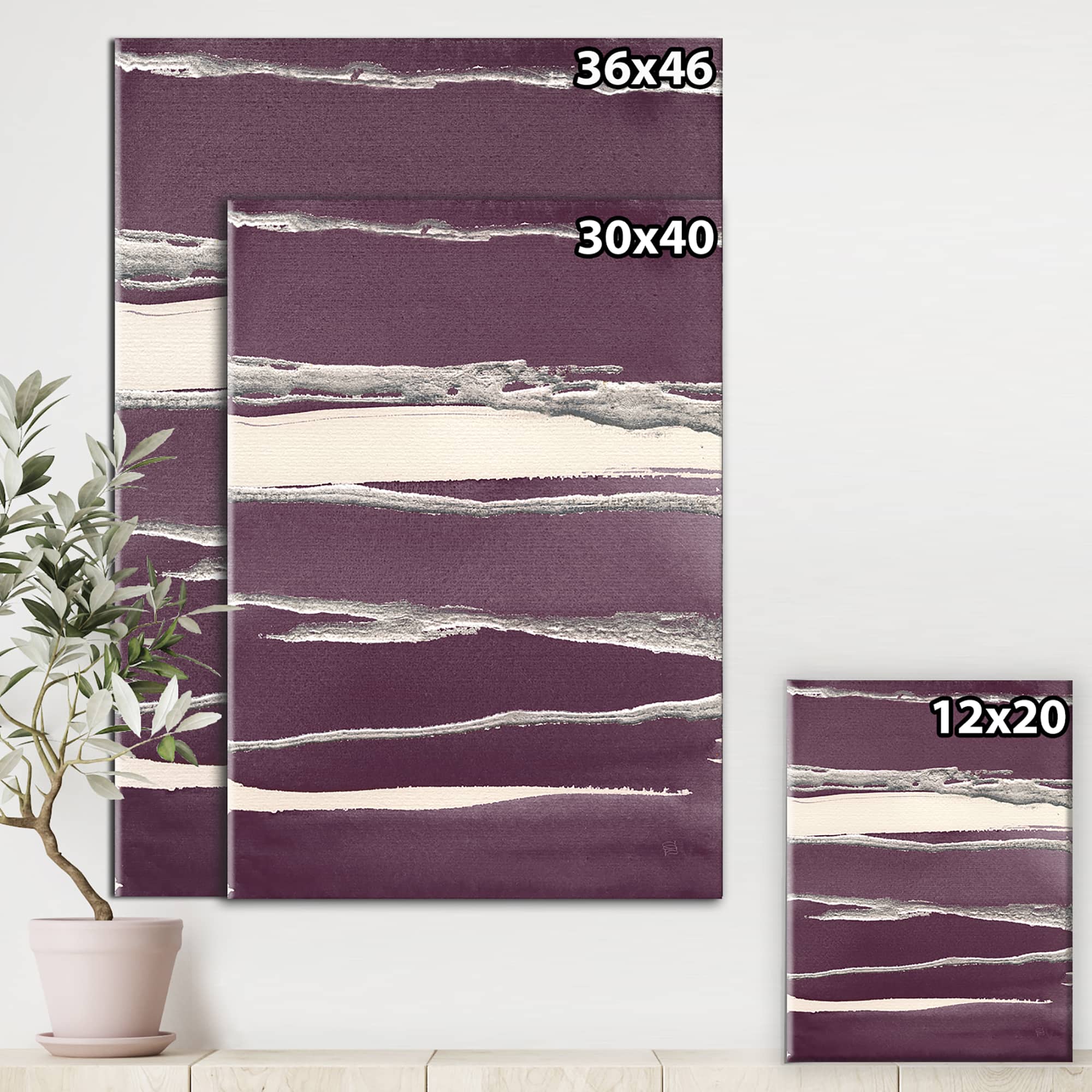 Designart - Shabby Watercolor on Purple III - Shabby Chic Premium Canvas Wall Art