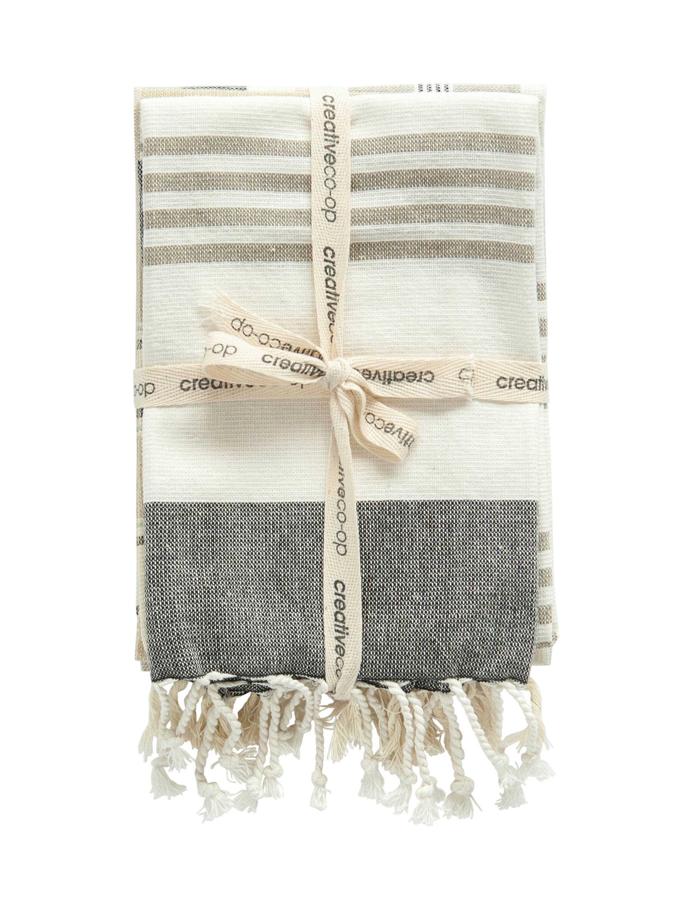 Hello Honey® Gray & Tan Striped Cotton Tea Towels with Tassels Set