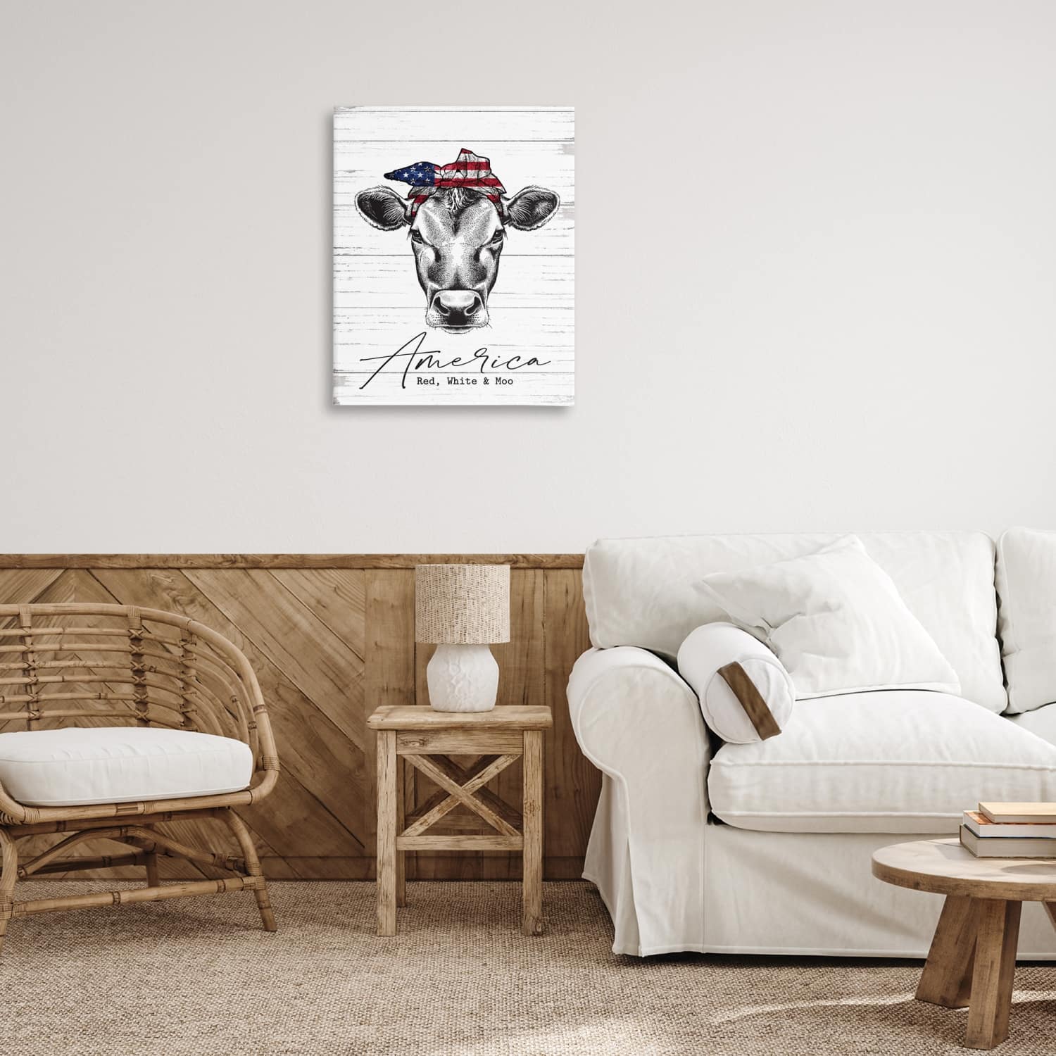 Stupell Industries Americana Cow Red White and Moo Country Farm Quote Canvas Wall Art