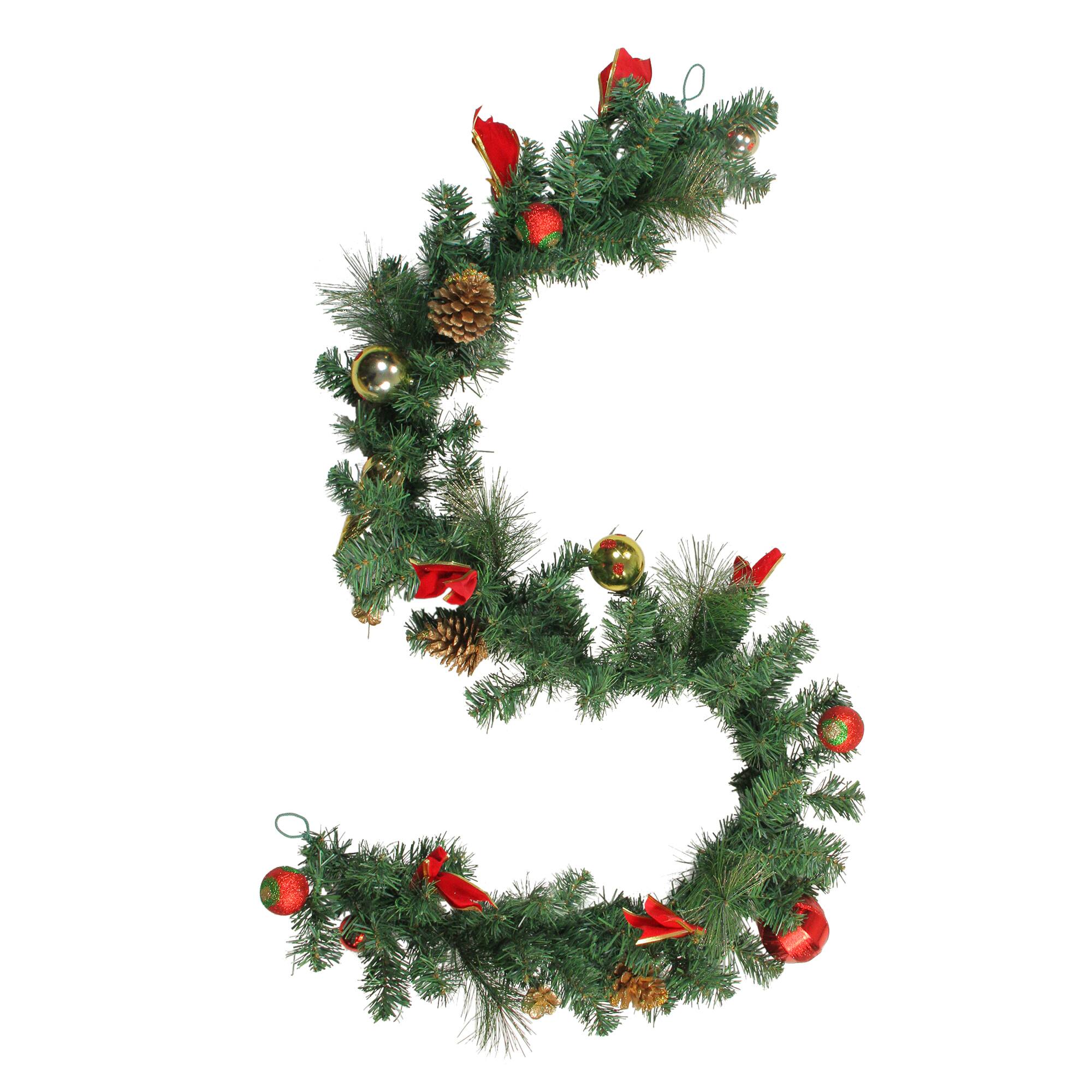 6ft. Unlit Red &#x26; Gold Ball Ornaments with Bows Artificial Garland