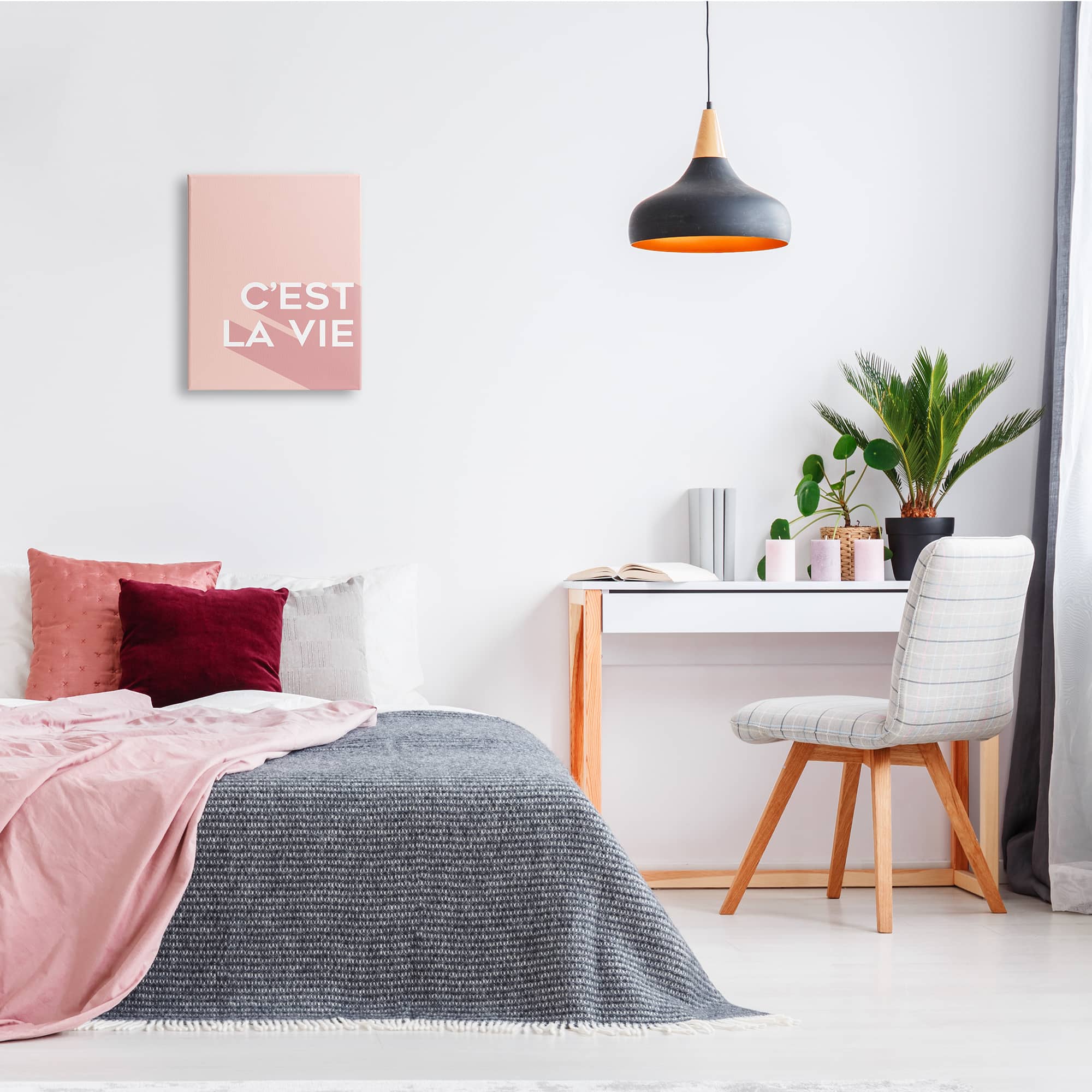 Stupell Industries C'est La Vie French Phrase Pink Pop Typography Canvas Wall Art