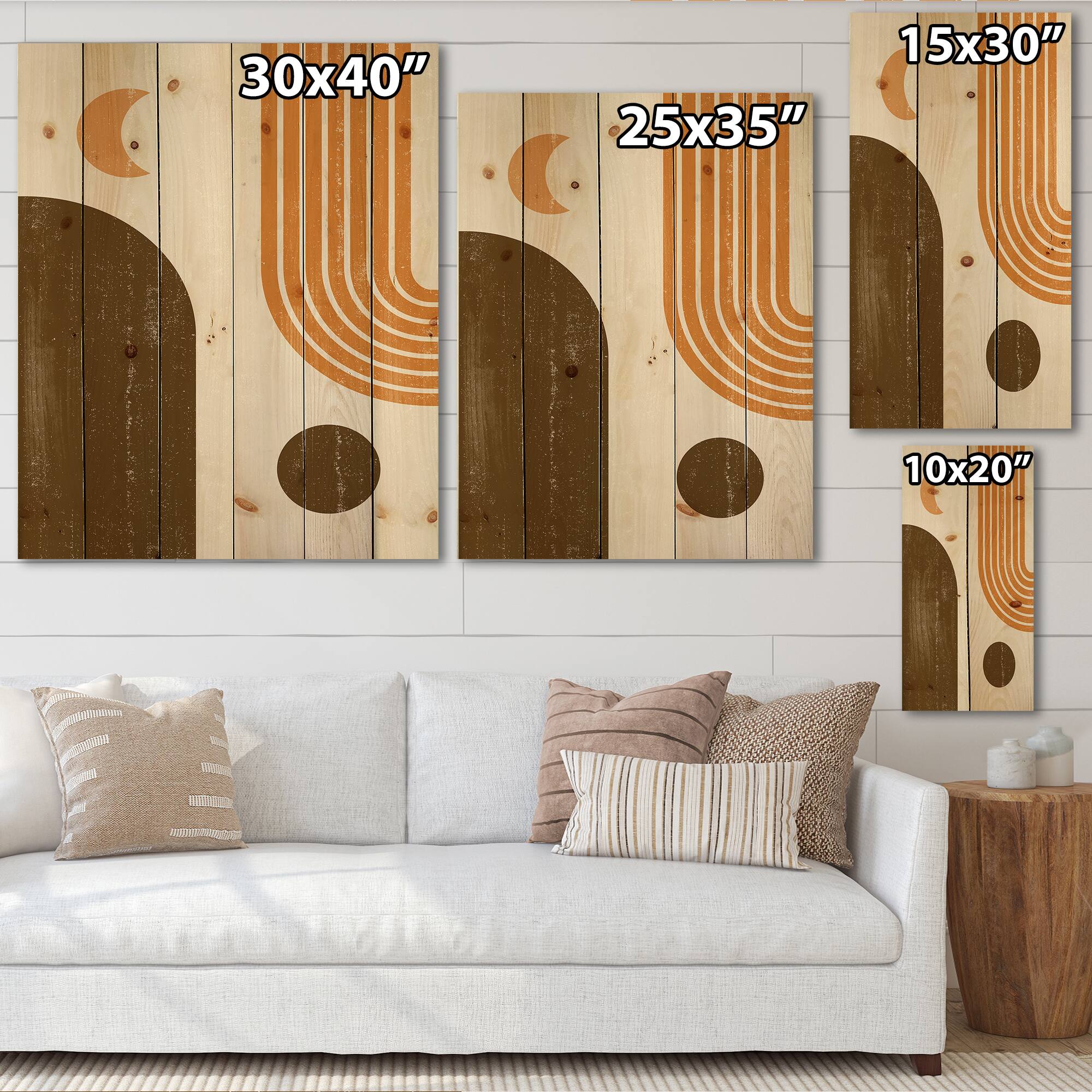 Designart - Abstract Geometric Rainbow In Earth Tones - Modern Print on Natural Pine Wood