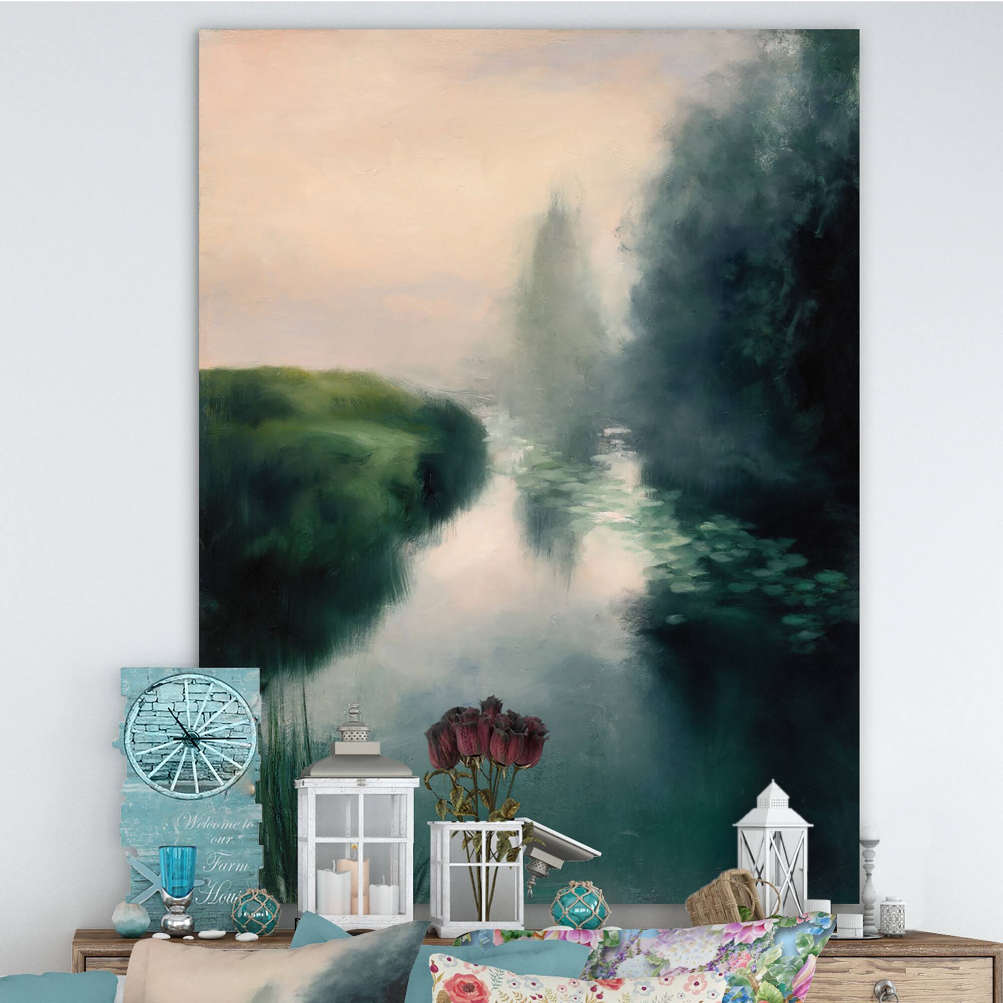 Designart - Twilight Fog Lakeshore - Landscape & Nature Canvas Art