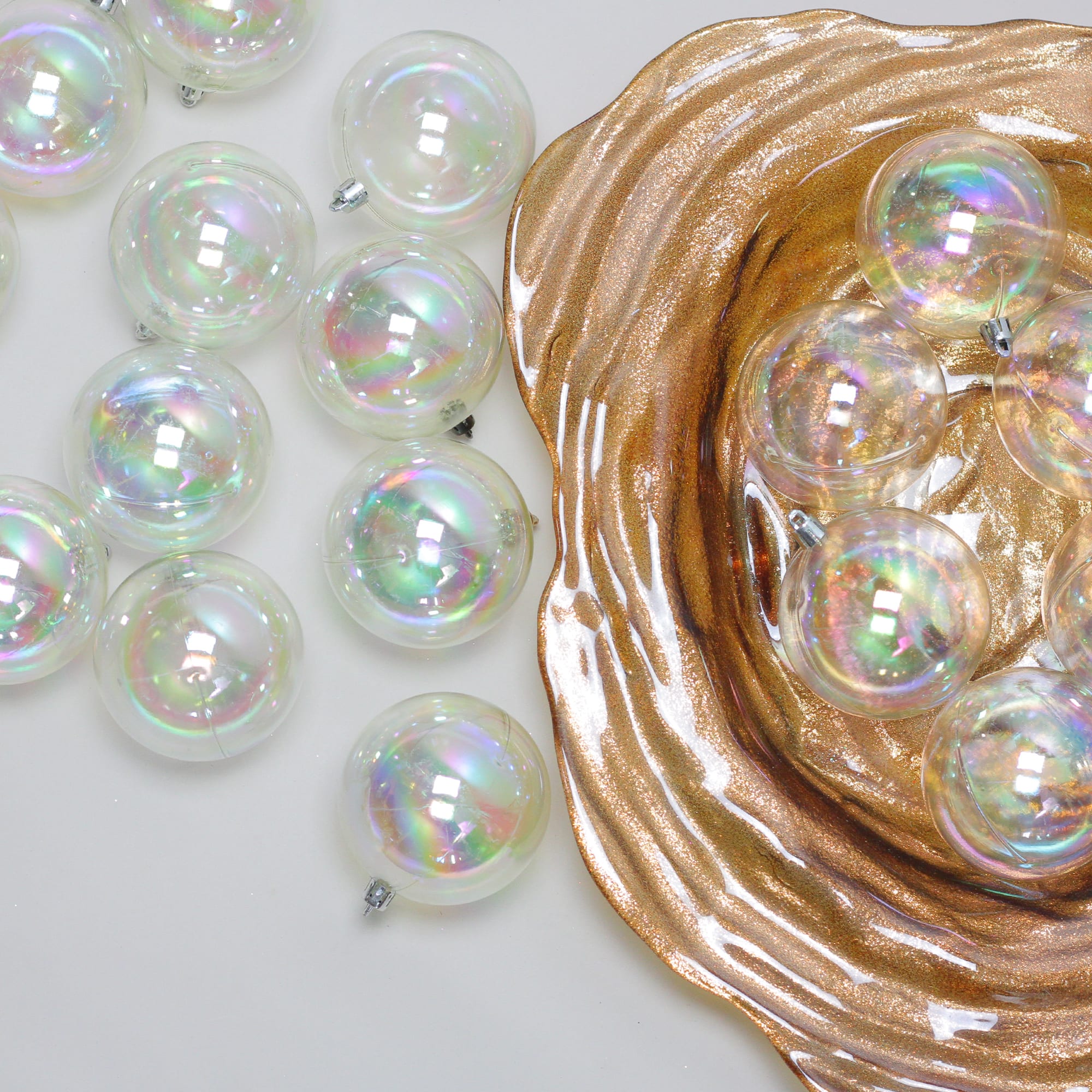 32ct. 3.5&#x22; Clear Iridescent Shatterproof Shiny Christmas Ball Ornaments