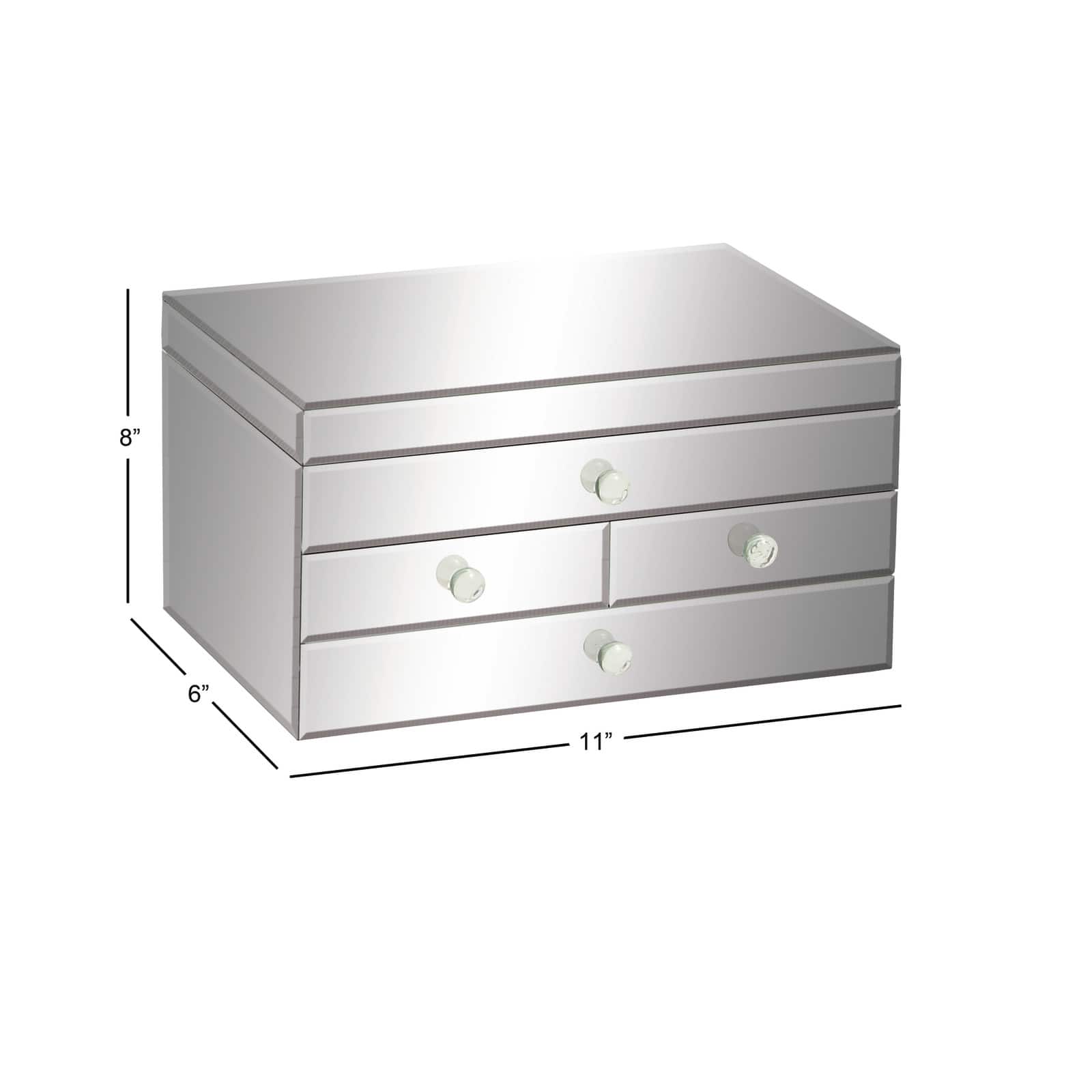 Silver Mirror and Wood Glam Jewelry Box, 6&#x22; x 11&#x22; x 9&#x22;