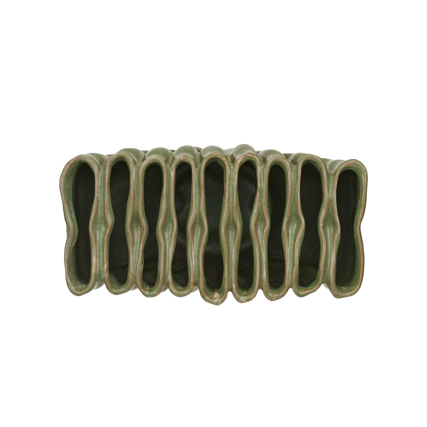 Hello Honey® 8" Green 9 Sectioned Sculptural Stoneware Vase