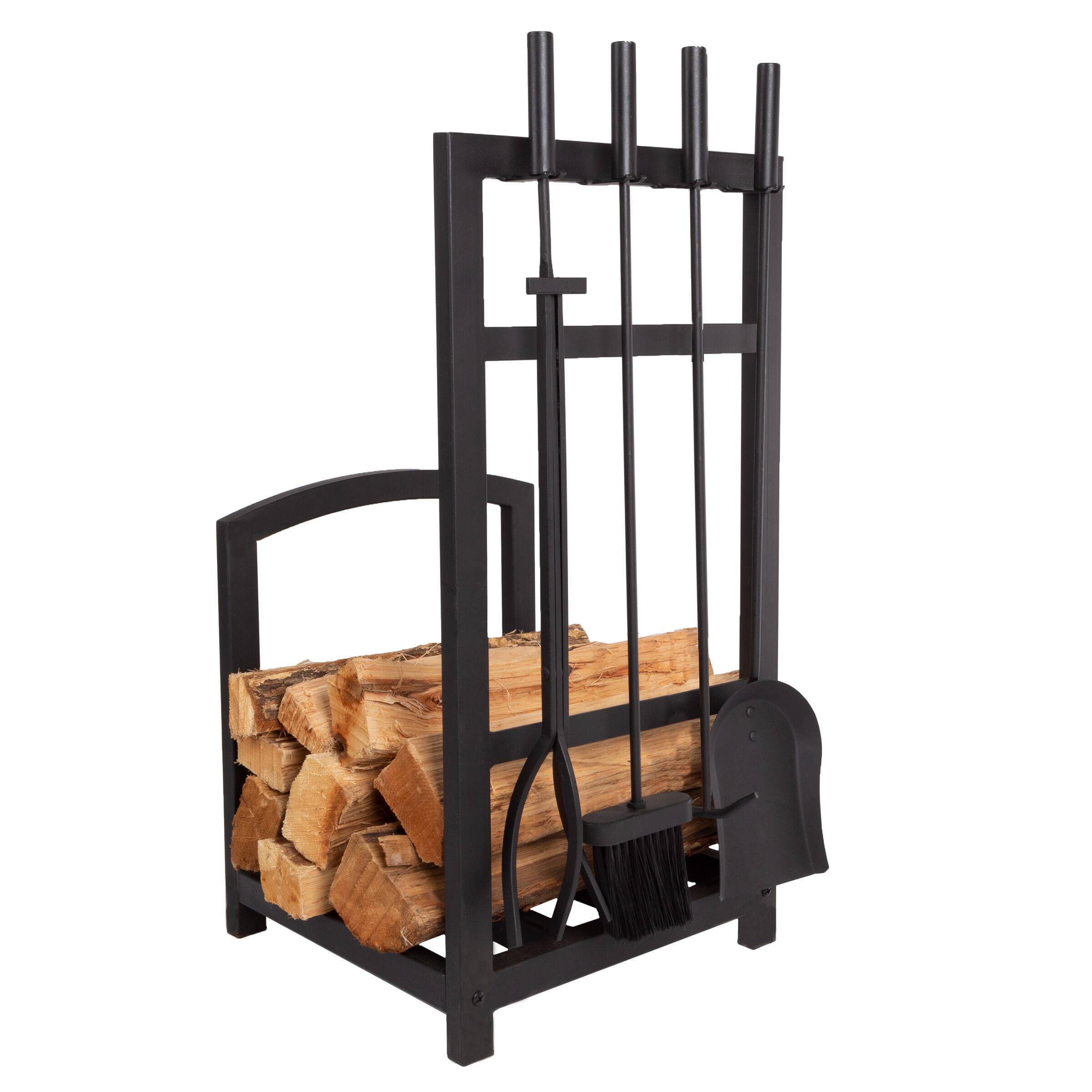 Hastings Home Black Fireplace Tool Set &#x26; Rack