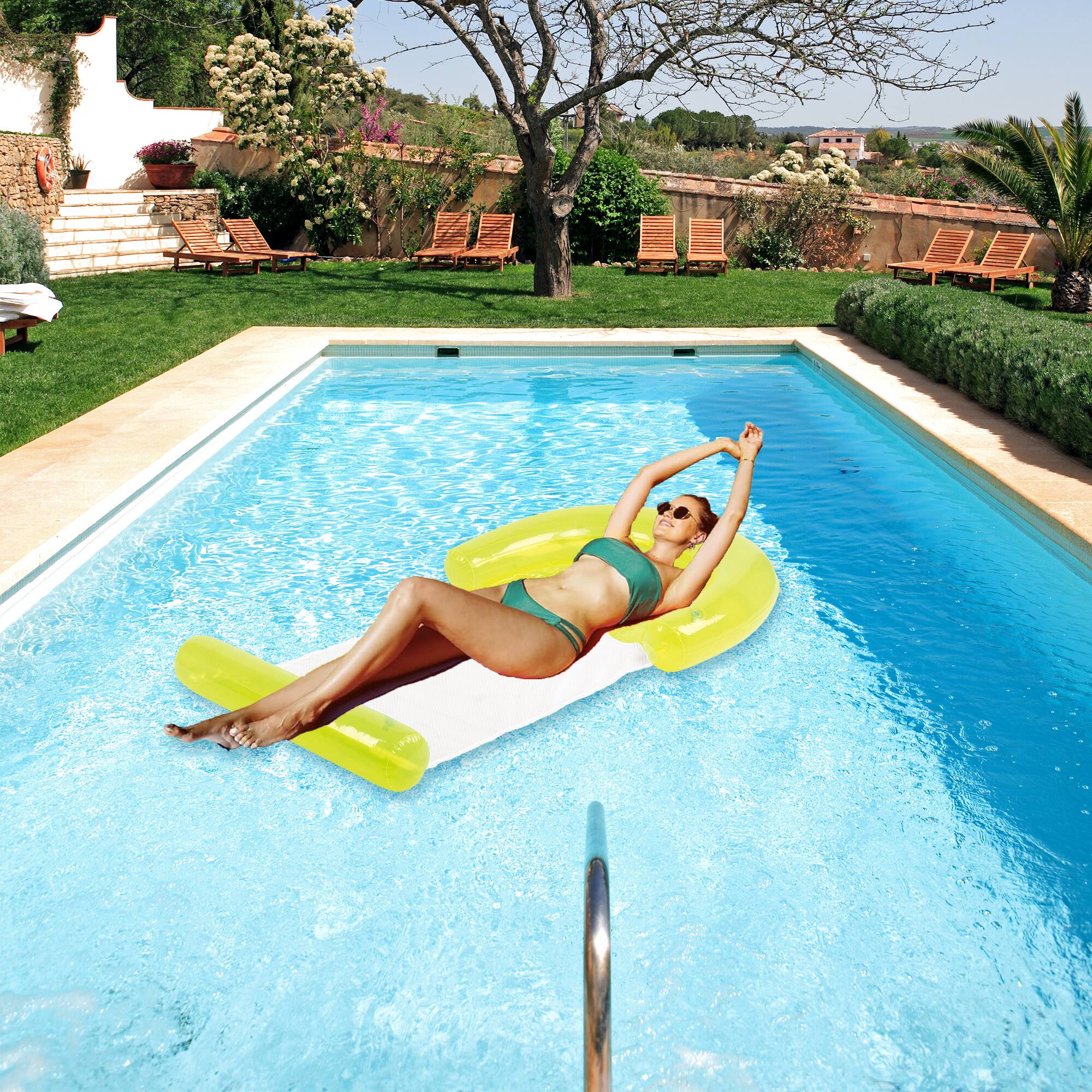 54.75" Neon Yellow Inflatable Water Hammock Swimming Pool Lounger