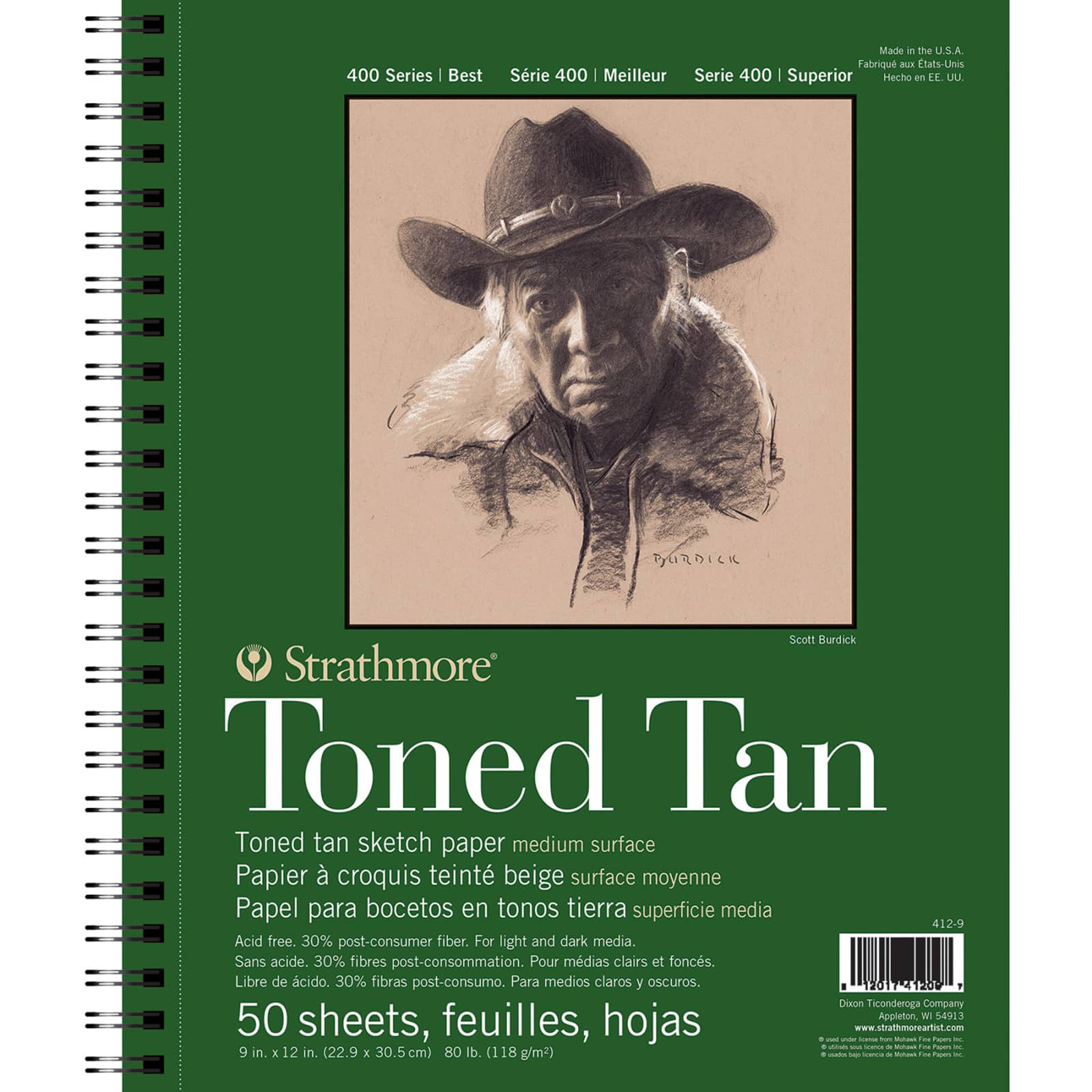 Strathmore Toned Sketch Paper Pad, 400 Series, 50 Sheets, 9&#x22; x 12&#x22;, Tan