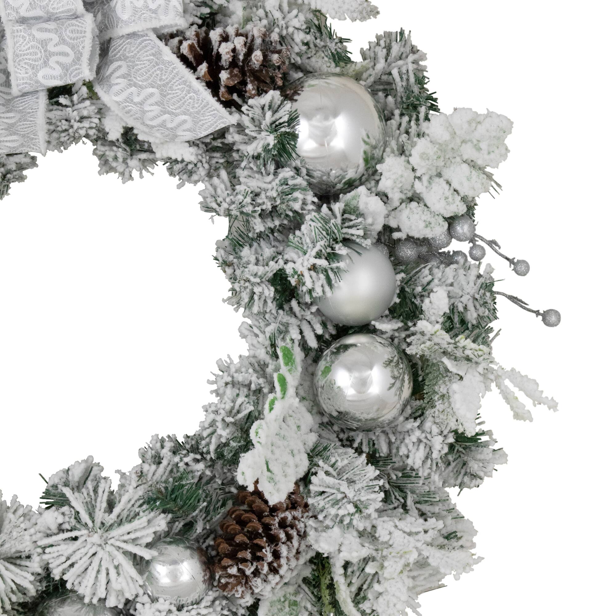 30&#x22; Flocked Foliage Christmas Wreath with Bow
