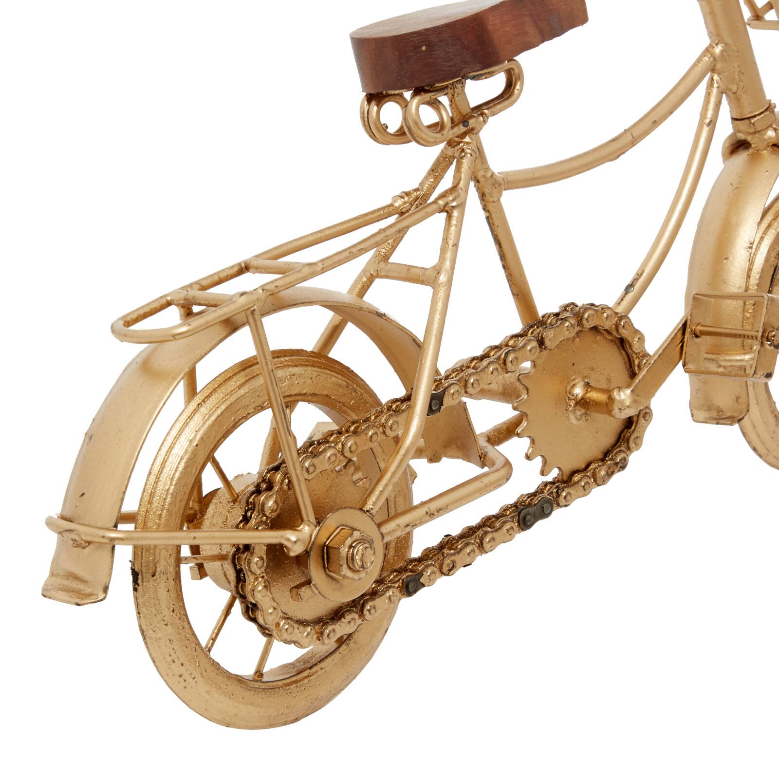 11" Gold Metal Bike Sculpture with Wood Accents Set