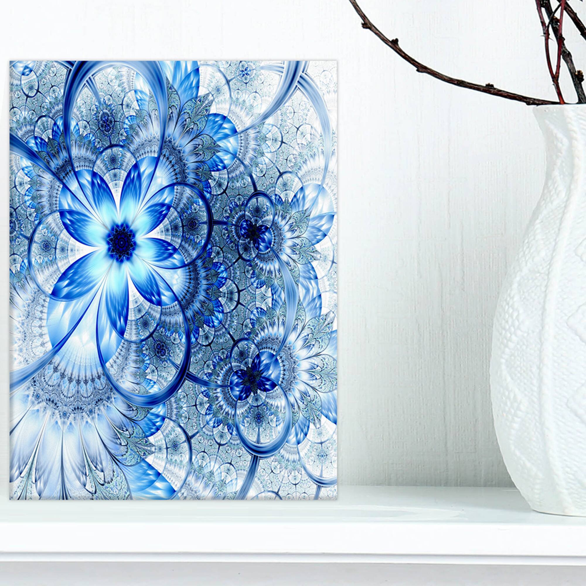 Designart - Dark Blue Flower Pattern Design - Floral Art Canvas Print