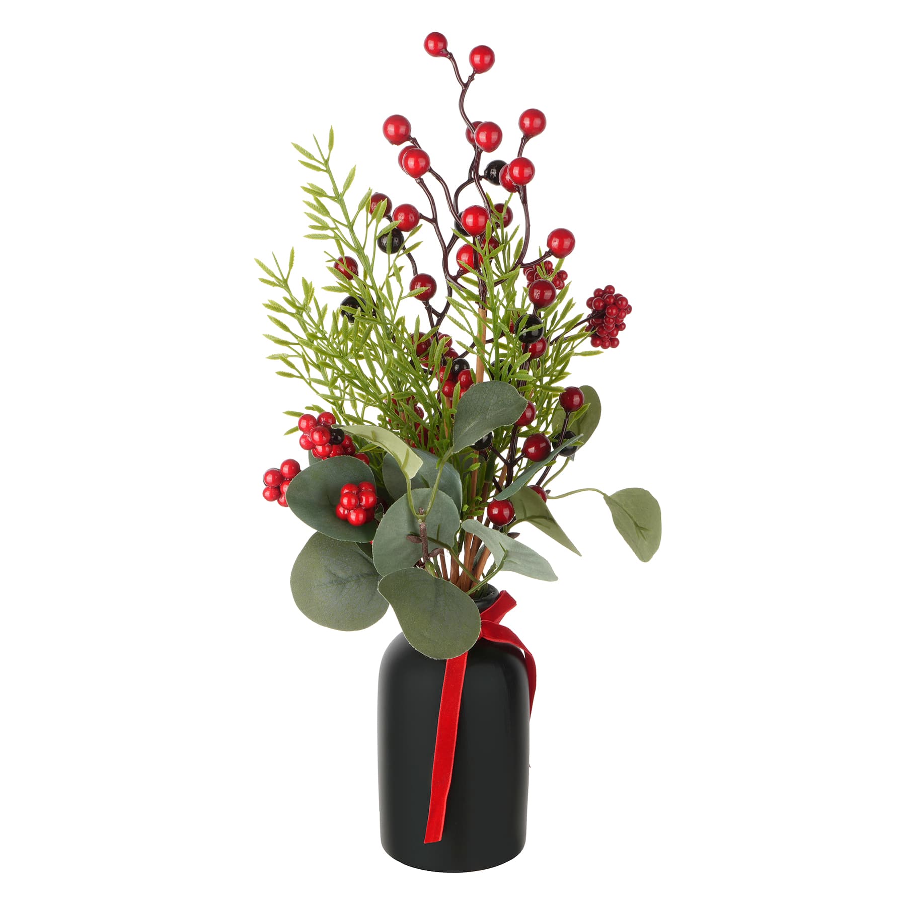 16.5&#x22; Red Berry &#x26; Greenery Arrangement in Black Ceramic Vase by Ashland&#xAE;
